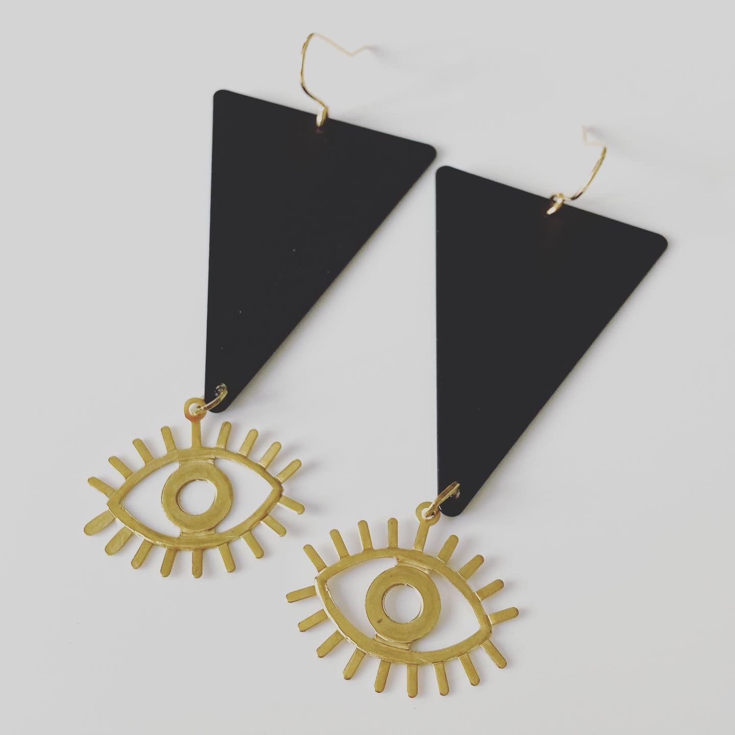 Long Black Triangle Eye Earrings