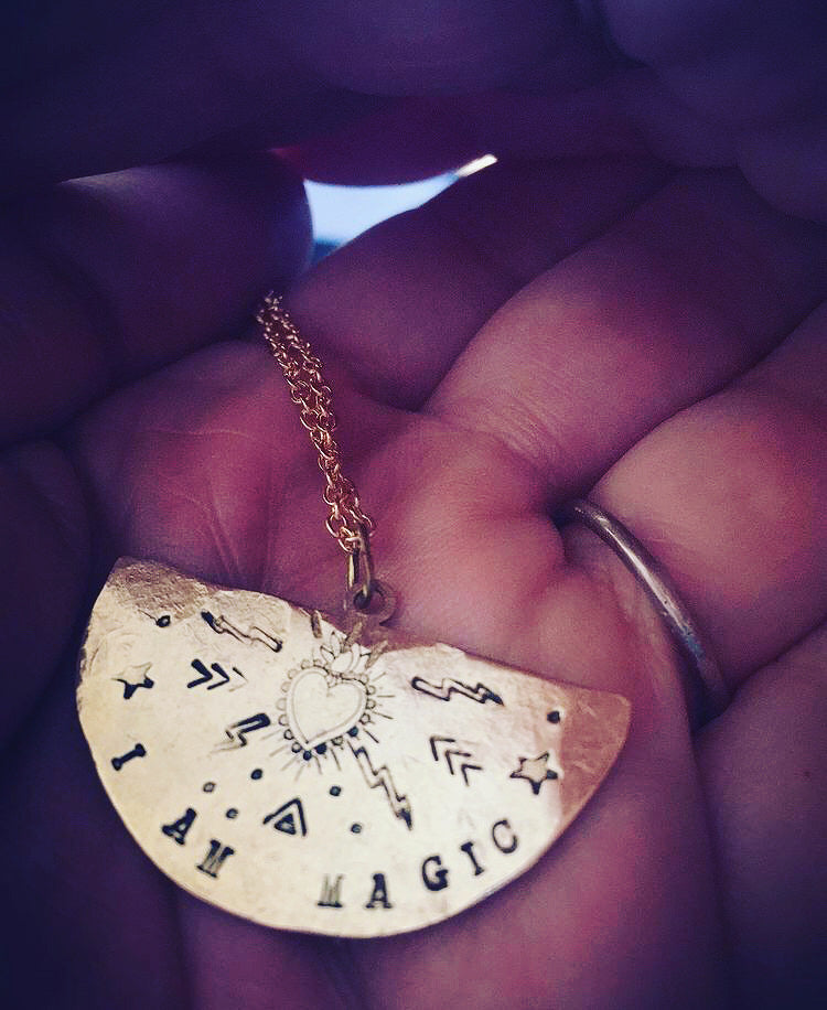 I Am Magic Gold Necklace - Raw Brass - Medal Affirmation Talisman