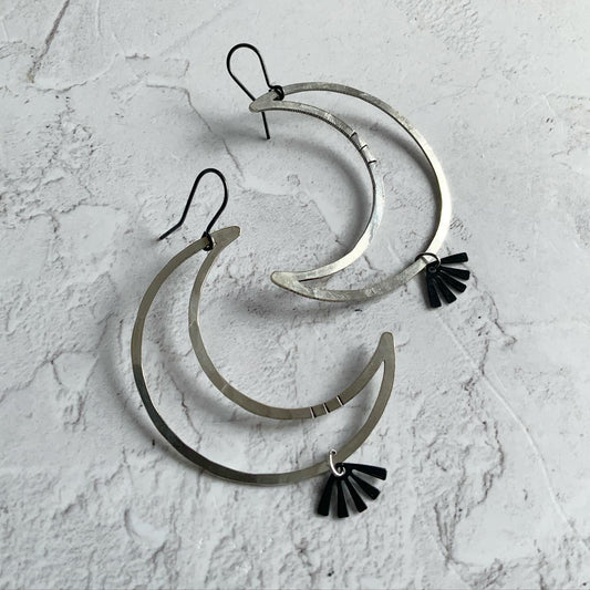 Silver Tone Moon with Black Detail