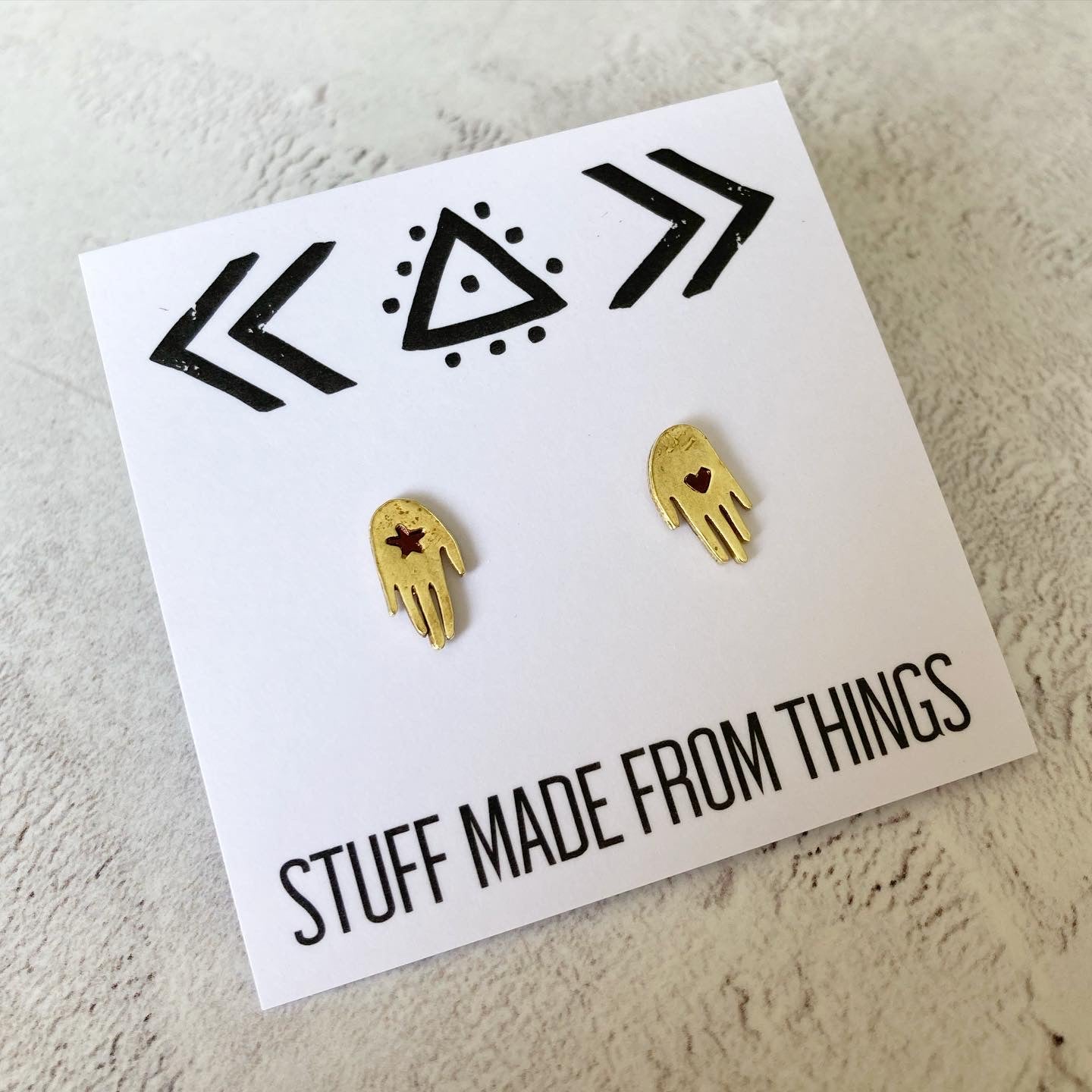 BESTOWAL Gold Brass Hand Studs with Heart and Star design - Sterling Silver Backs