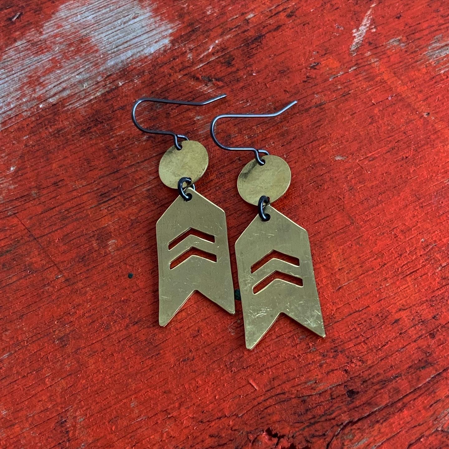 Hammered Brass Chevron Earrings