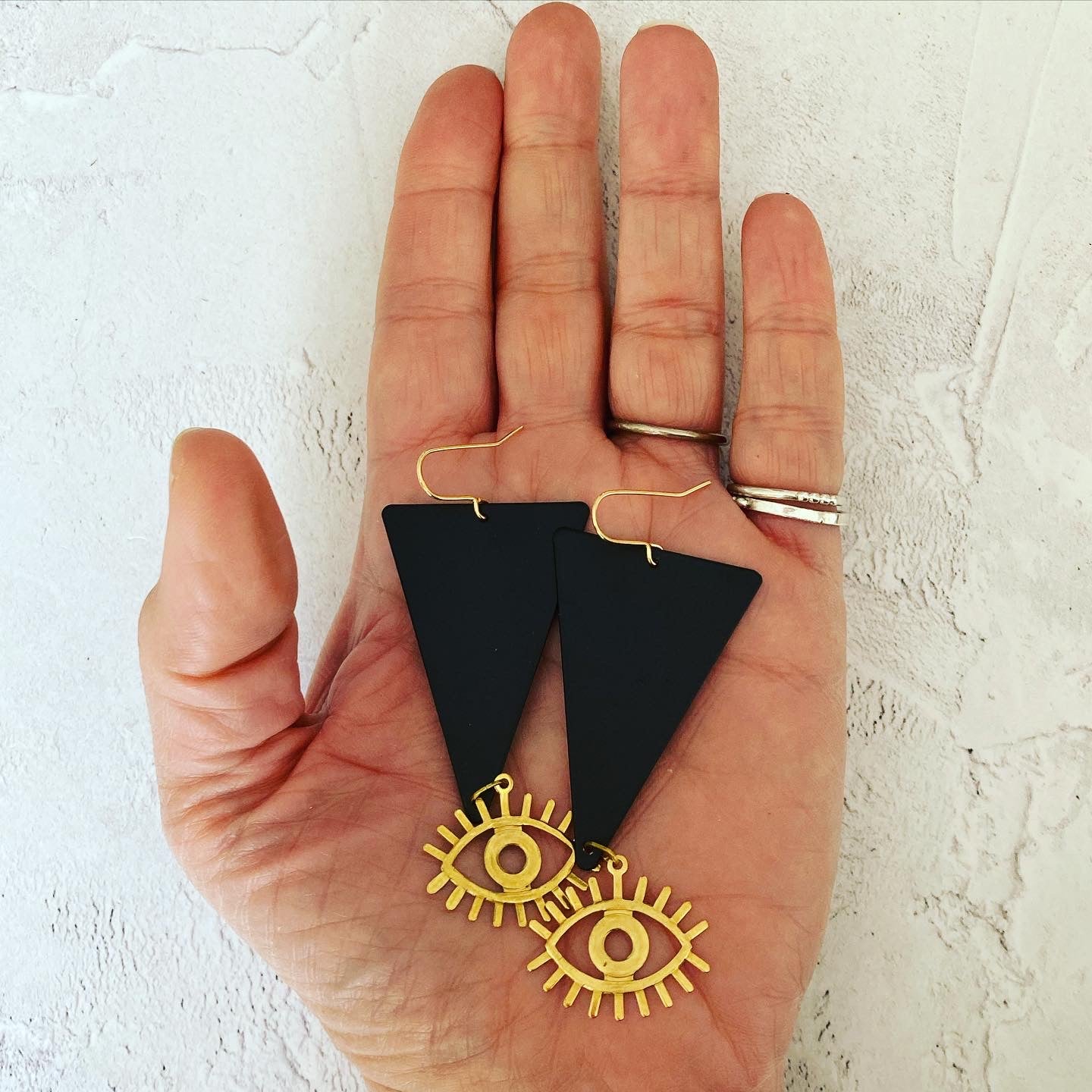 Long Black Triangle Eye Earrings