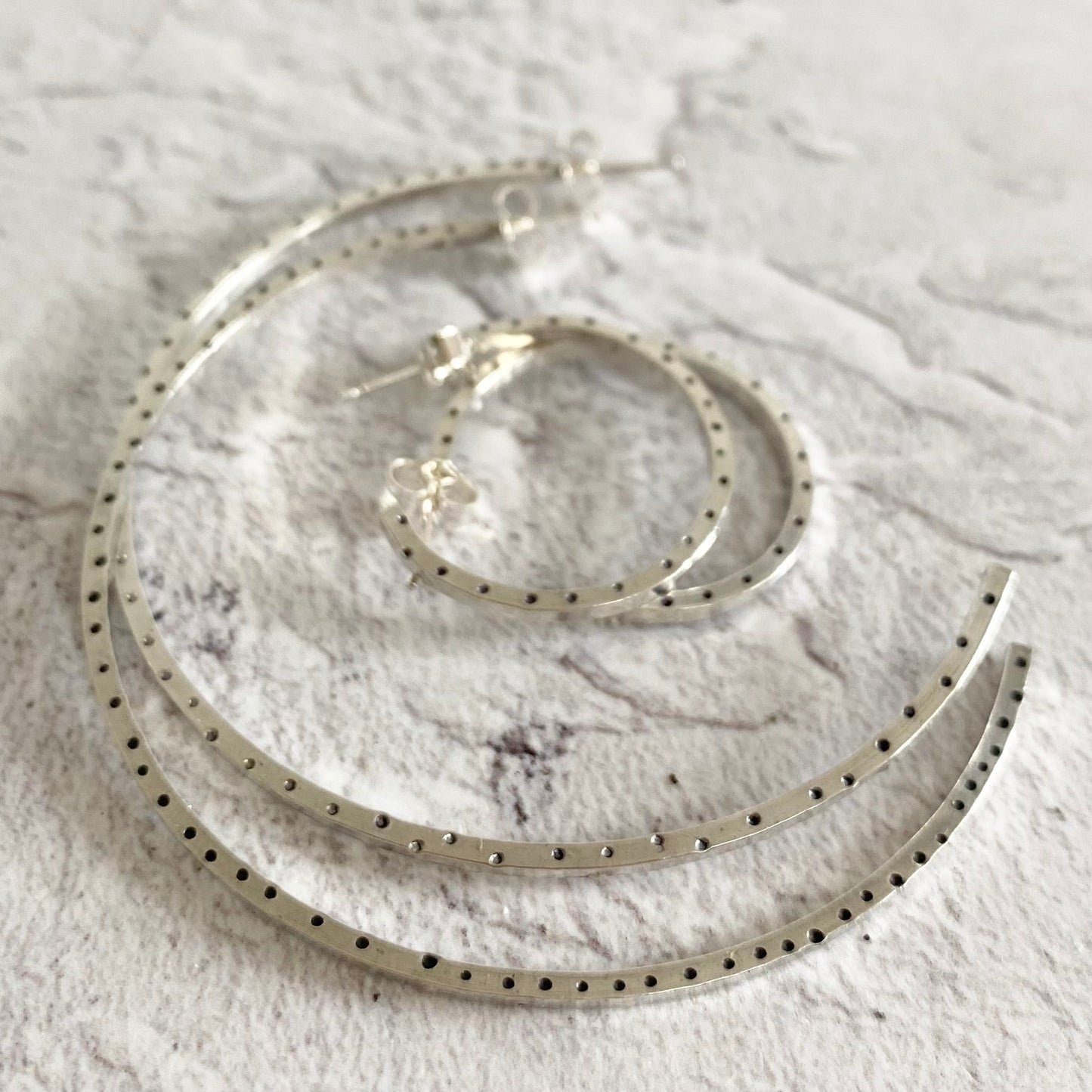 Slim Recycled Silver Spot Hoops
