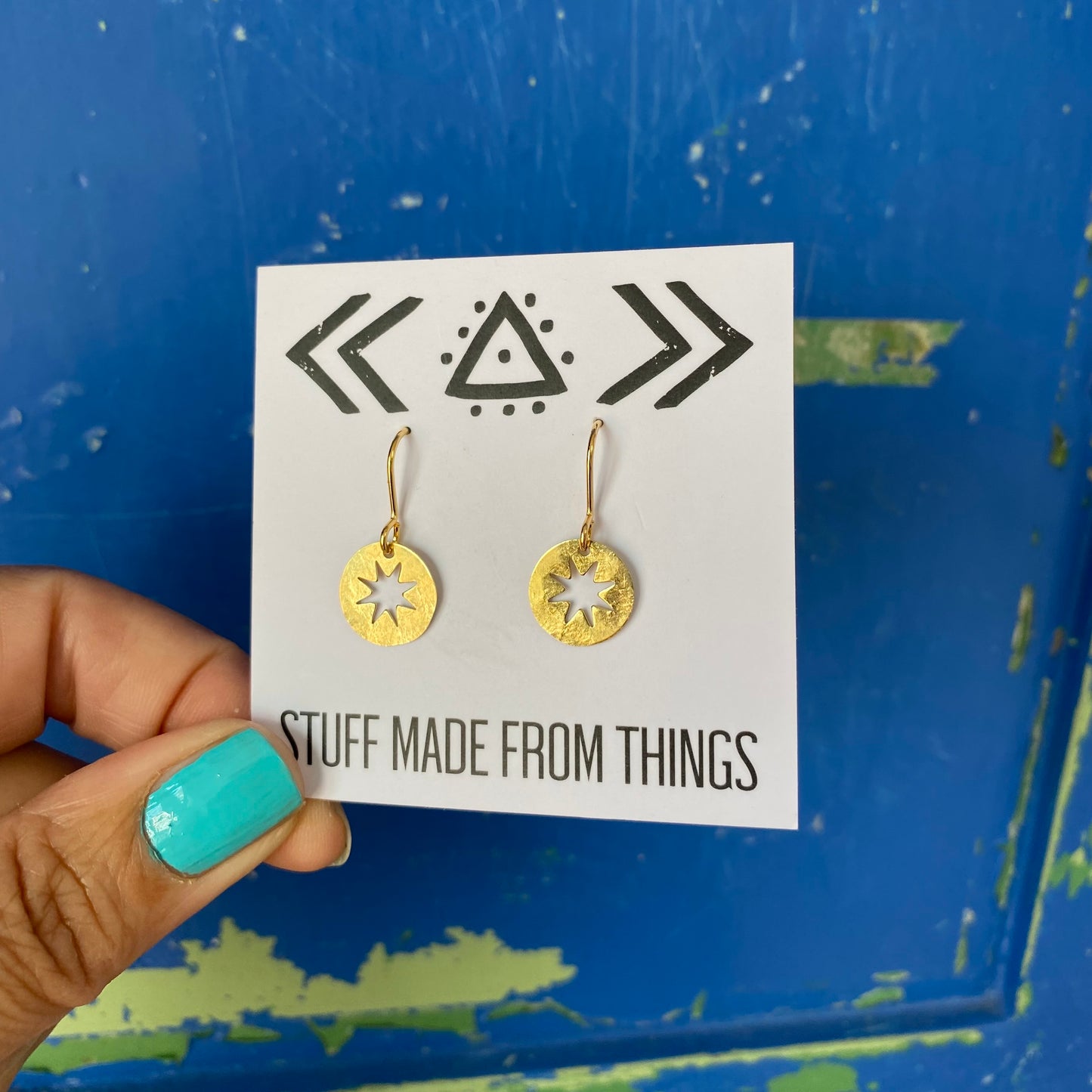Hammered Brass Star Cut Out Earrings