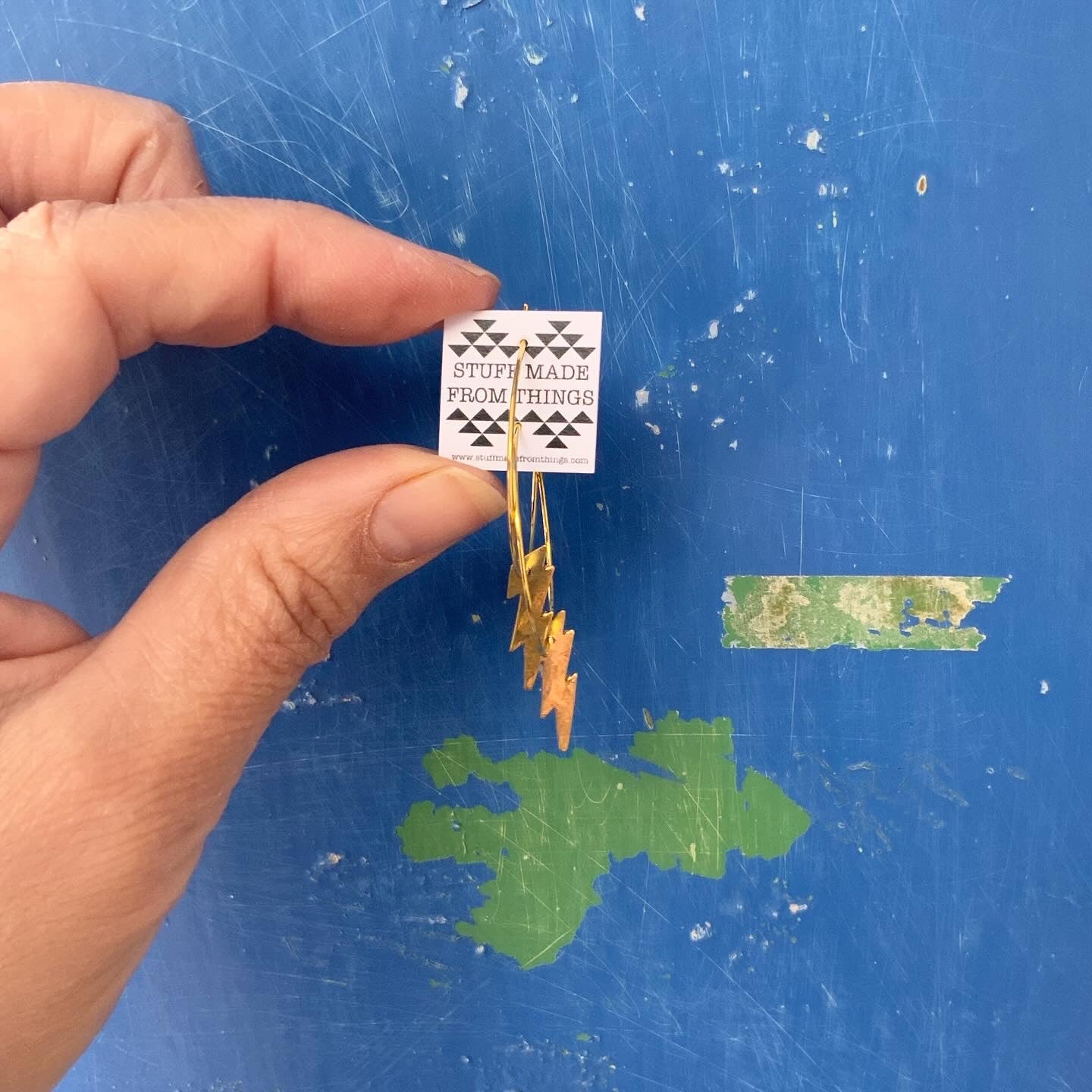 Lightening Bolt Hoops in Silver Tone or Brass