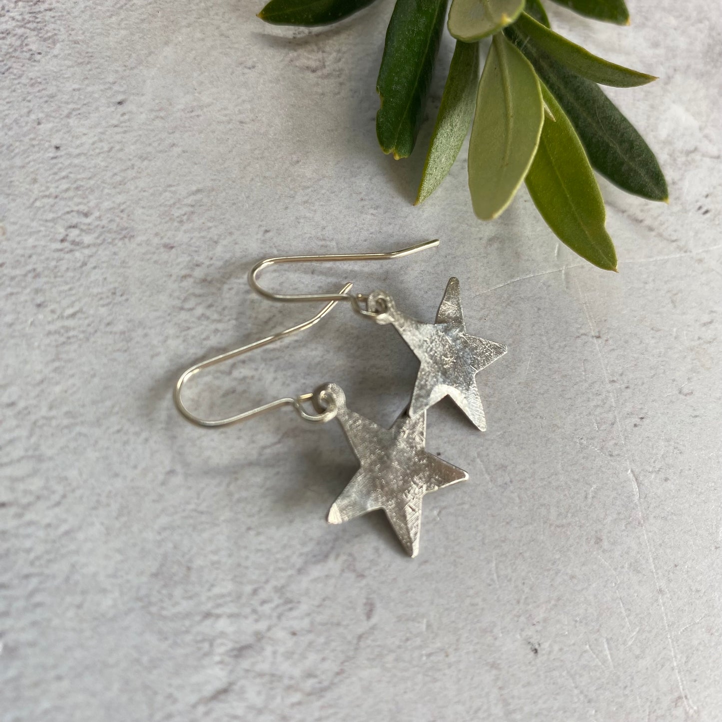Tiny Hammered Silver Tone Star Earrings