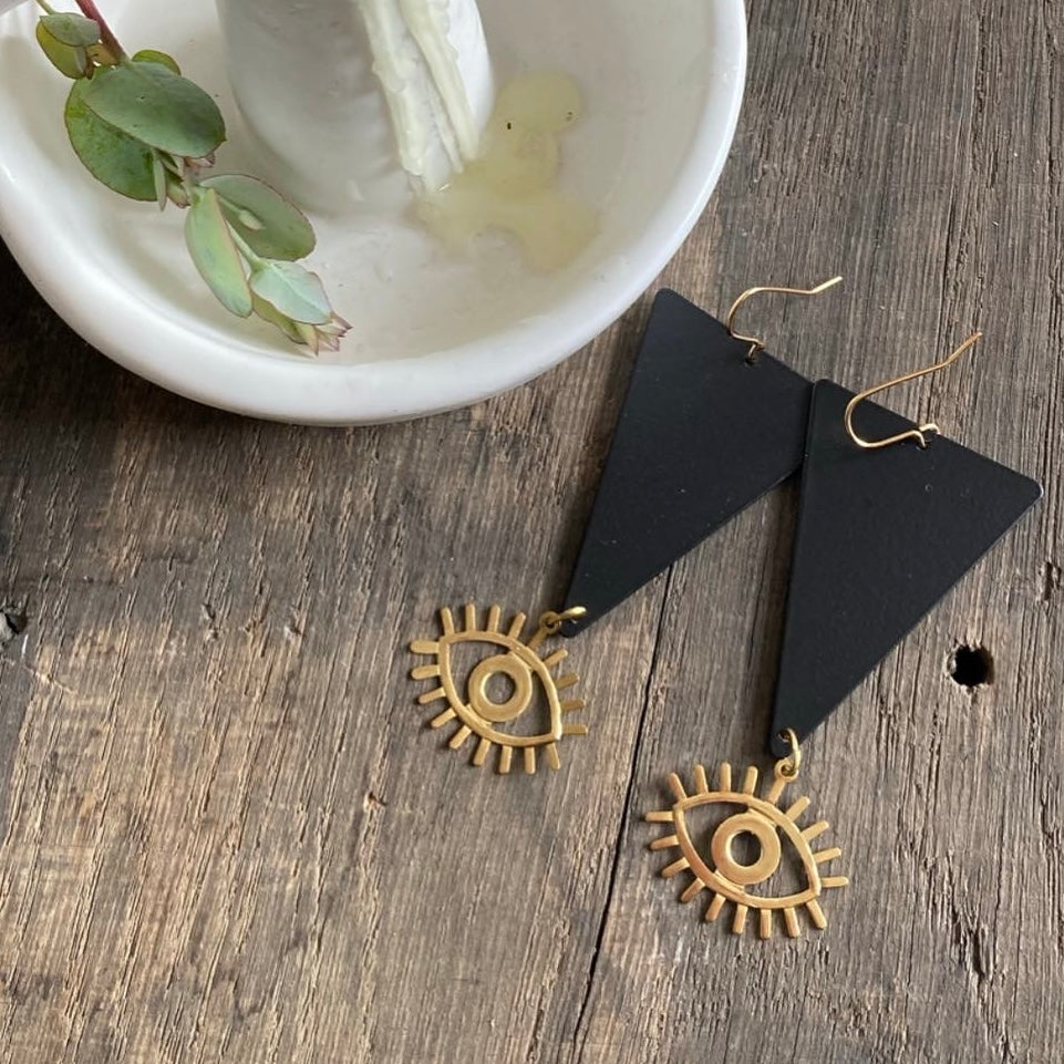 Long Black Triangle Eye Earrings