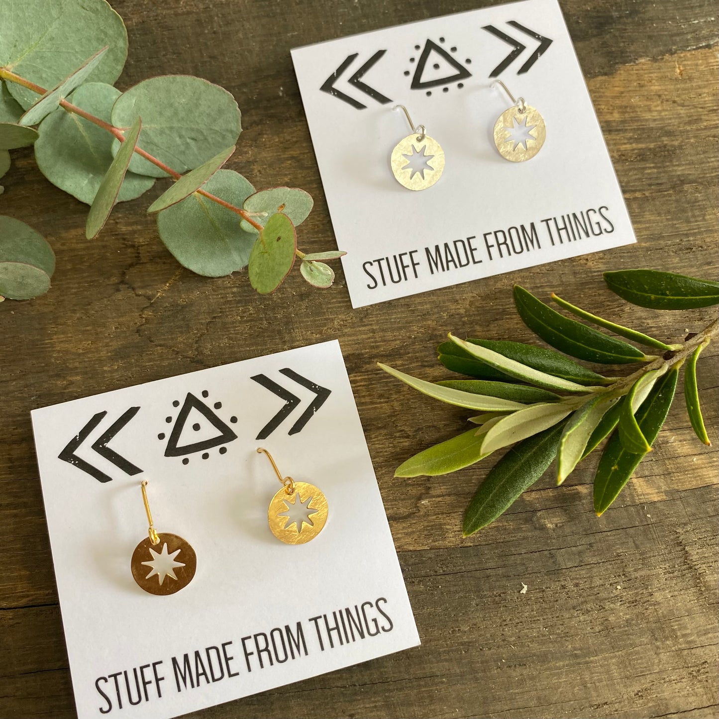 Hammered Silver Tone Star Cut Out Earrings