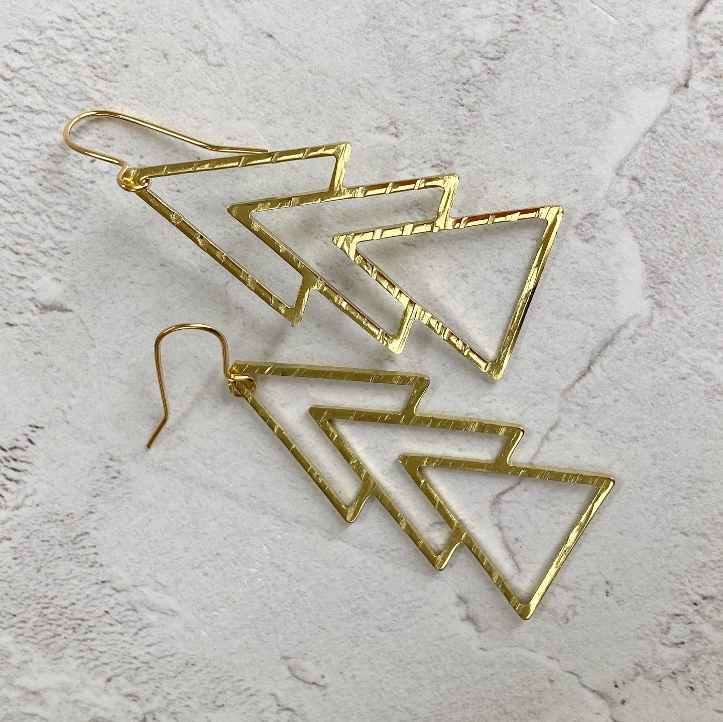 Triple Triangle Earrings in Brass
