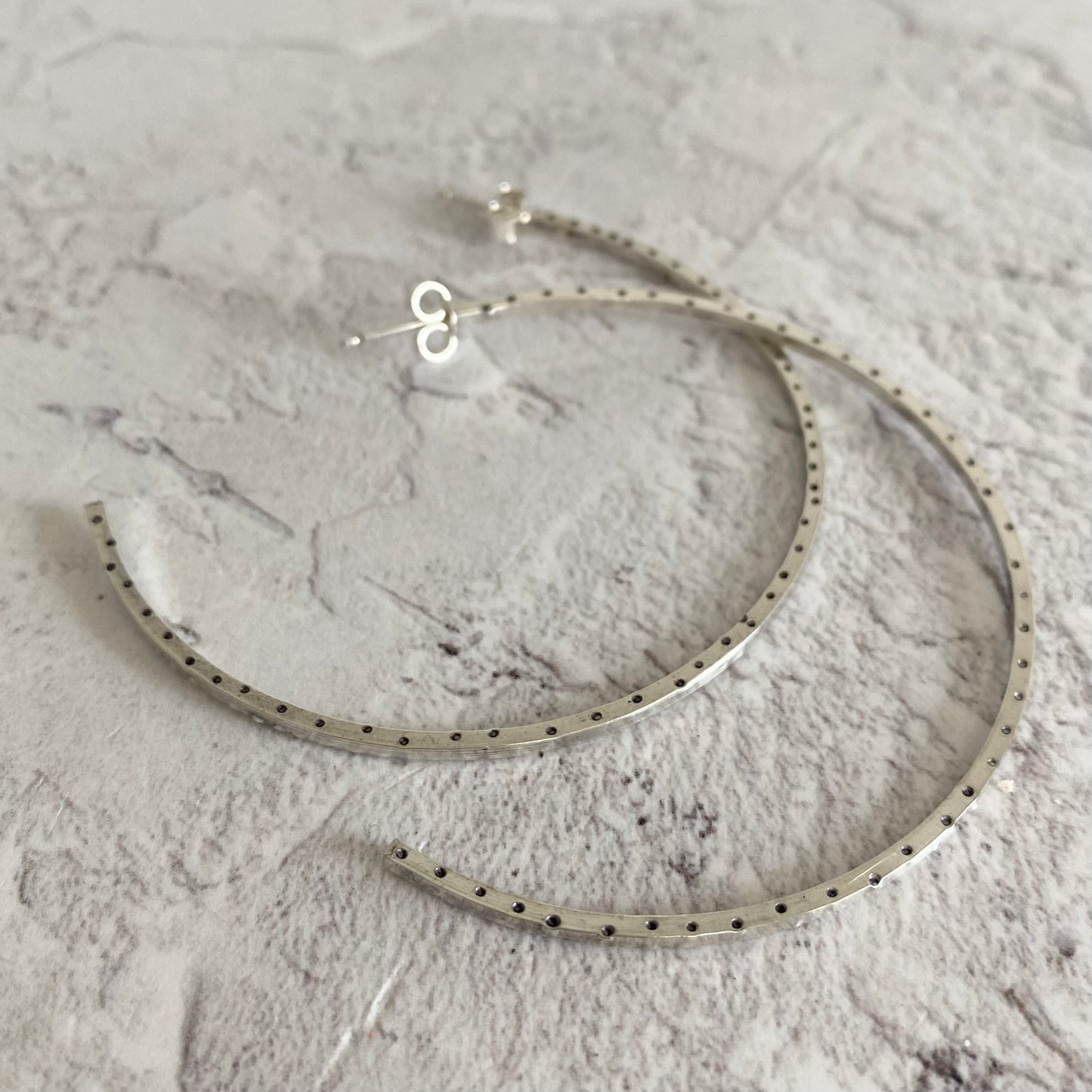 Slim Recycled Silver Spot Hoops