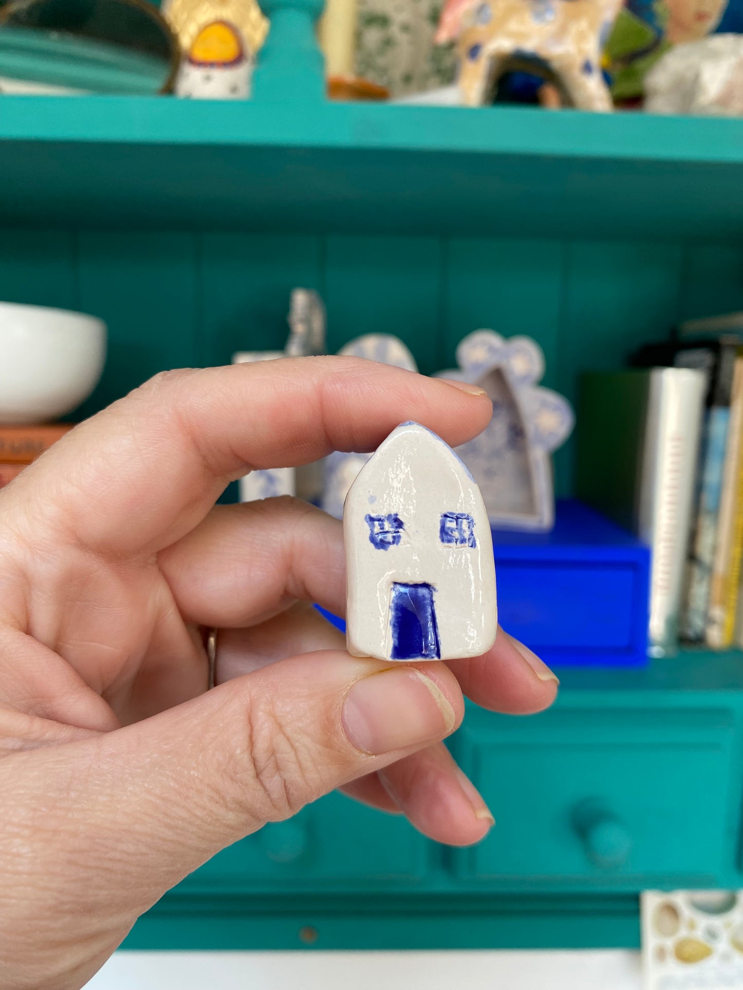 Tiny Wonky Ceramic House: Handmade Clay Village Shelf Decor