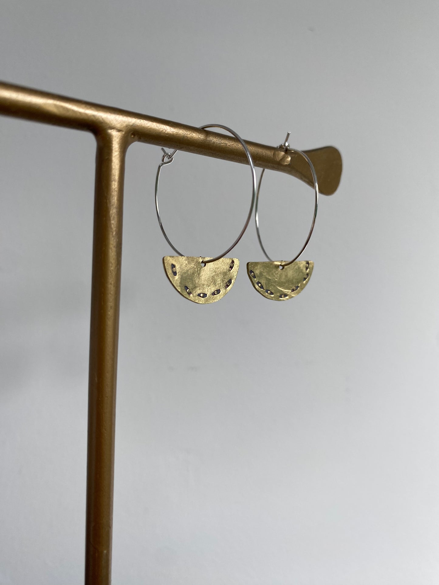 OMMA Raw Brass Semicircle Simple Hoop Earrings