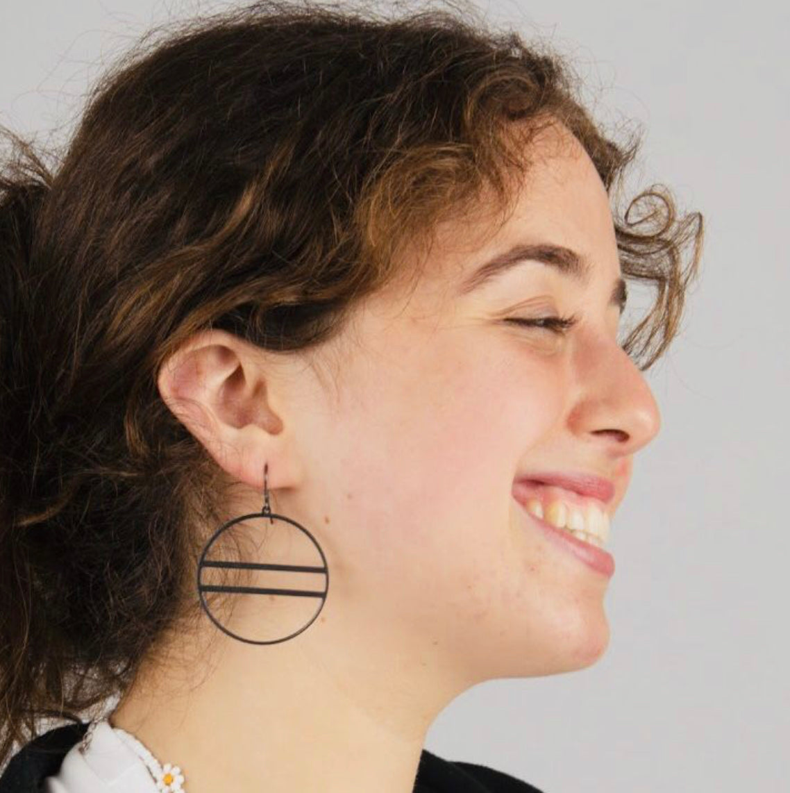 Black Hoop with Lines Earrings