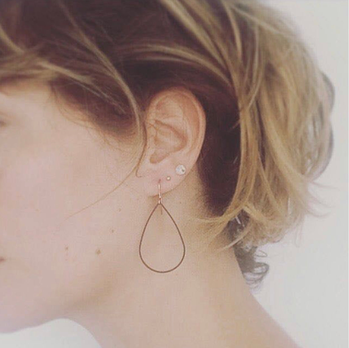 Black Brass Teardrop Hoops on Rose Gold Plated Ear Wires