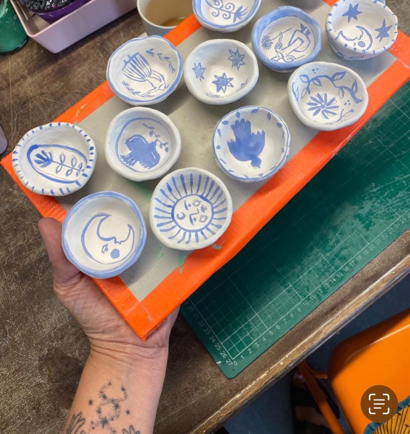 Ceramic Trinket Dish - Decorative Bowl - Ring Dish - Illustration - Fish - Delft Inspired