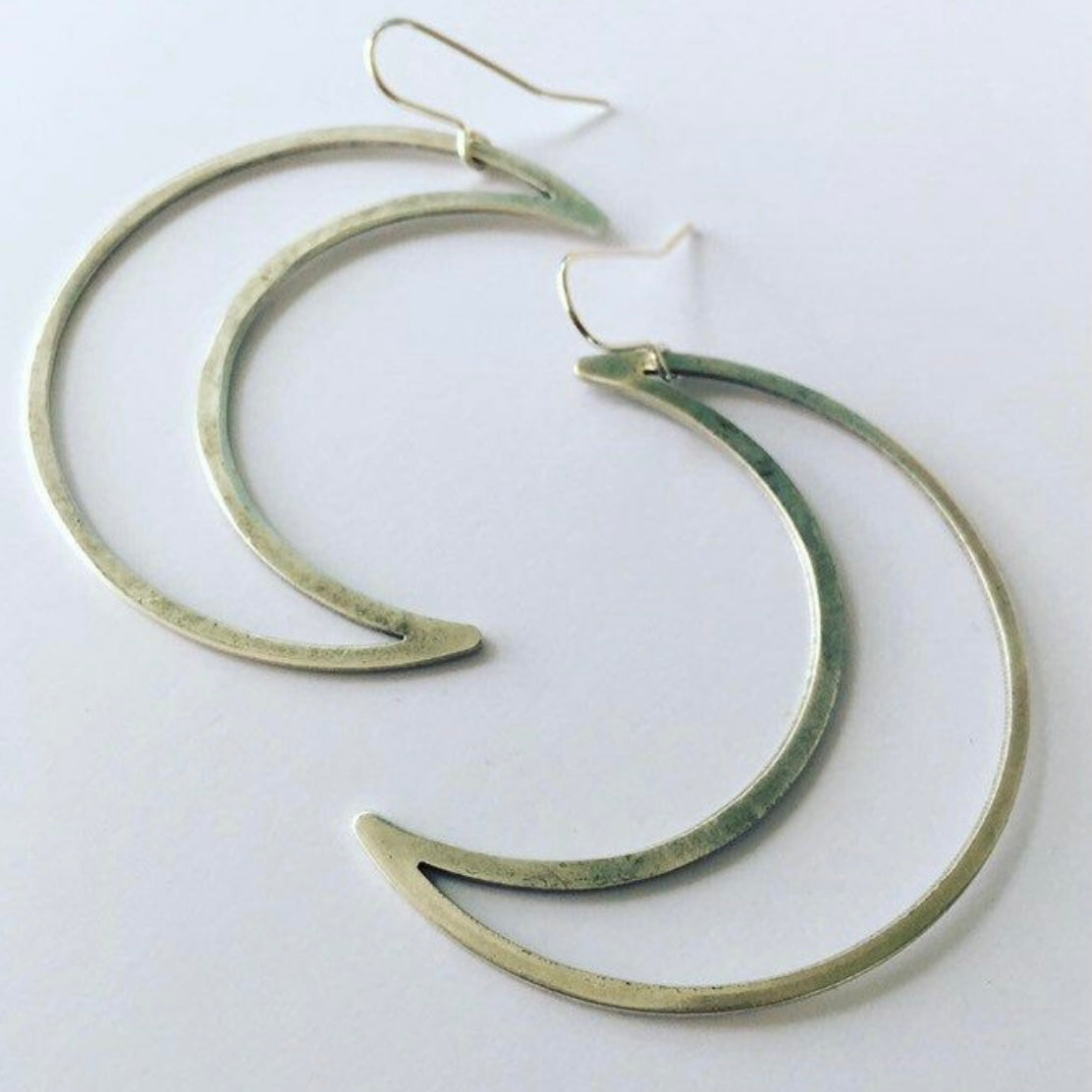 Silver Tone Big Mamma Moon Crescent Earrings