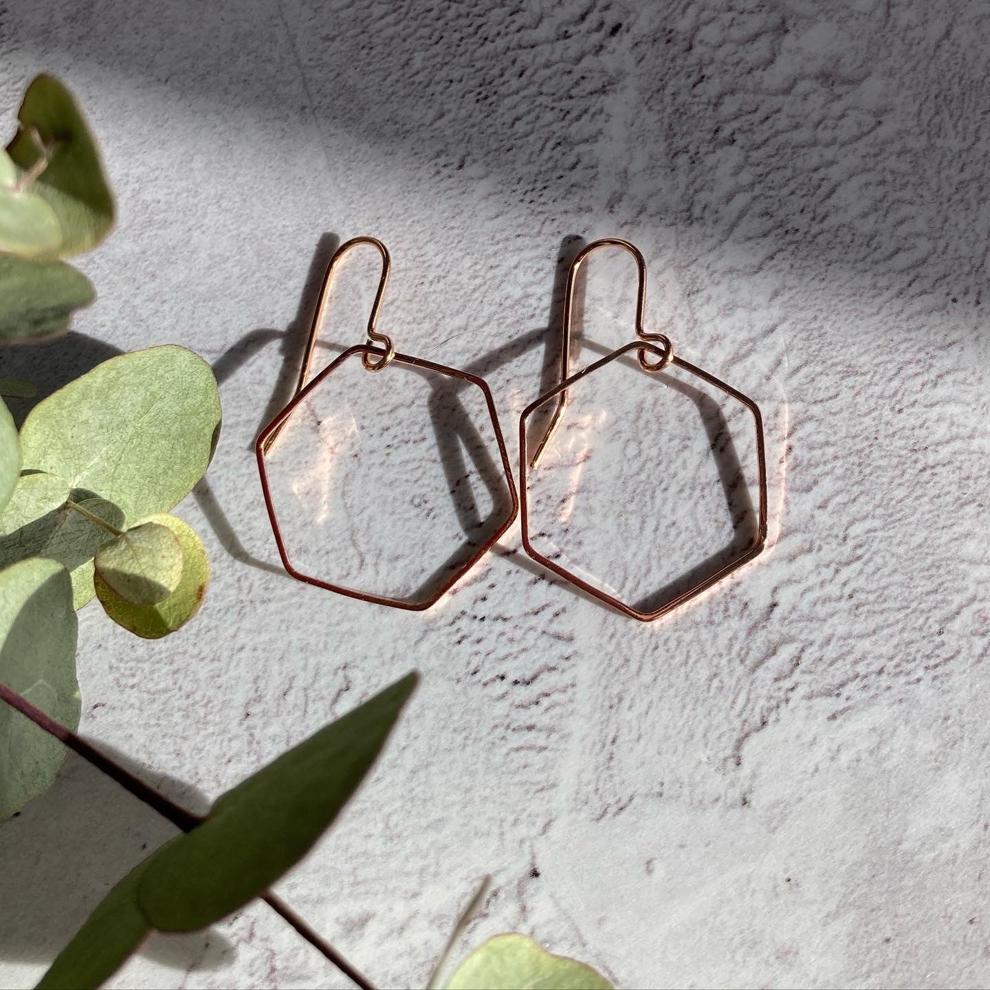 Rose Gold Plated Hexagon Hoop Earrings