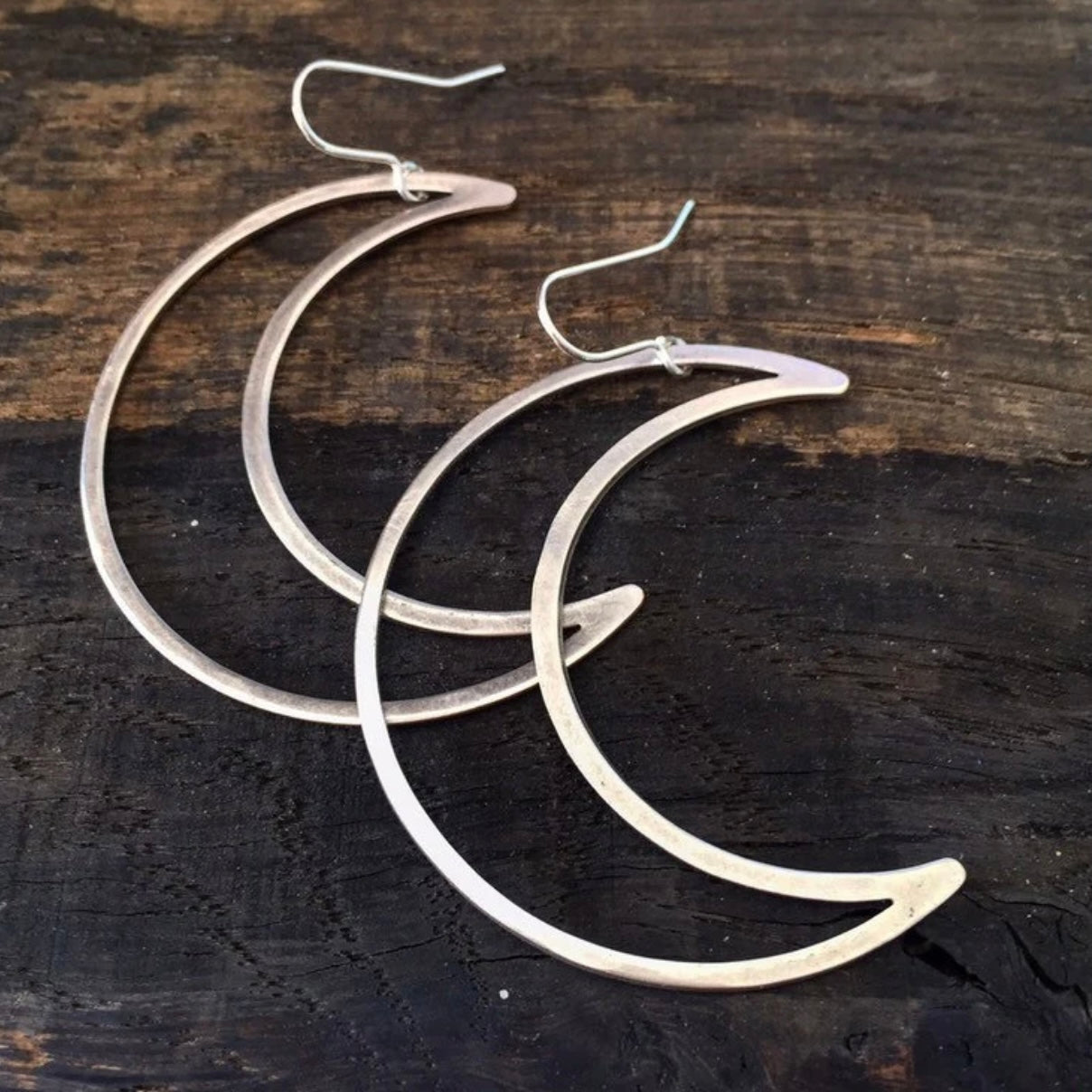 Silver Tone Big Mamma Moon Crescent Earrings