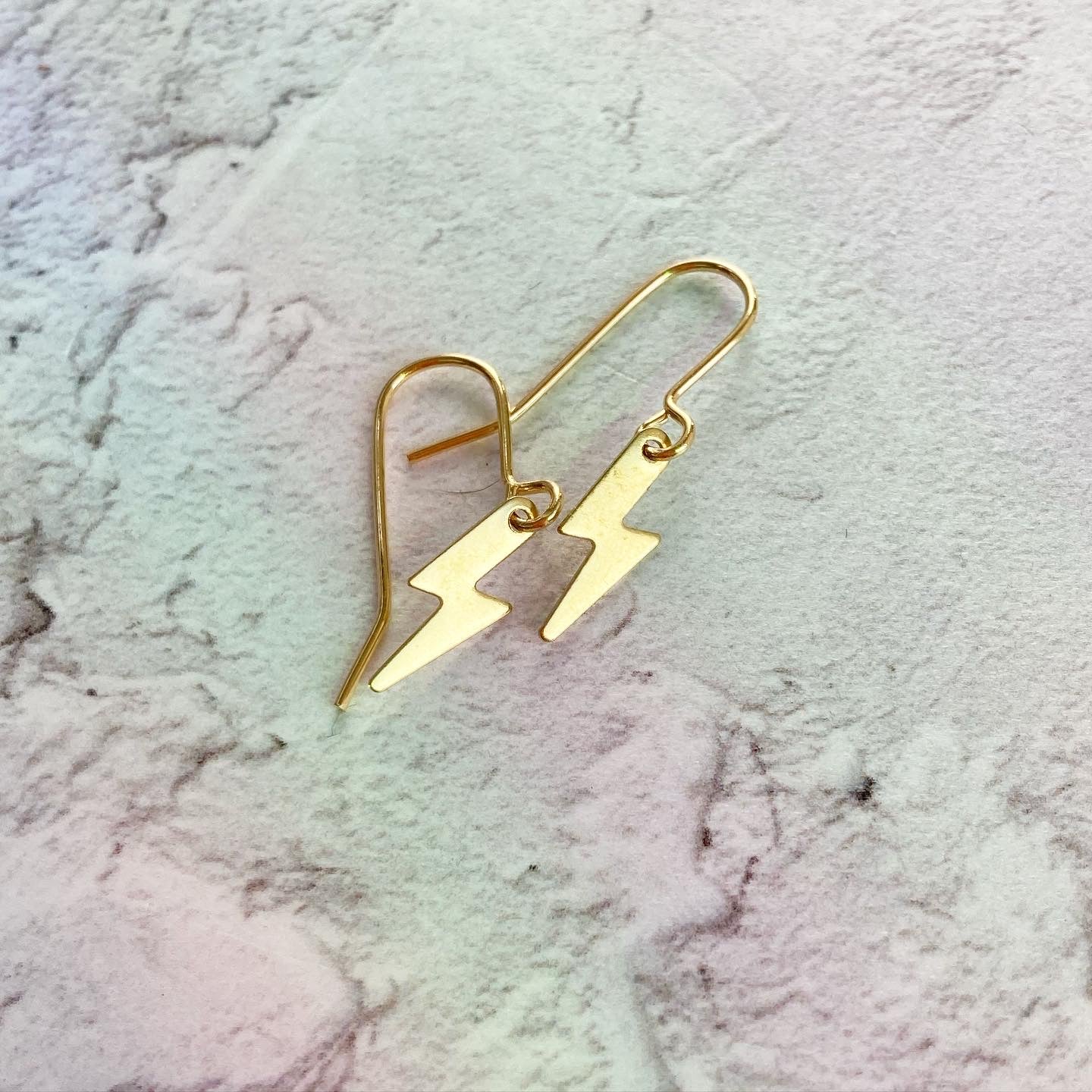 Gold Brass Lightening Bolts Earrings