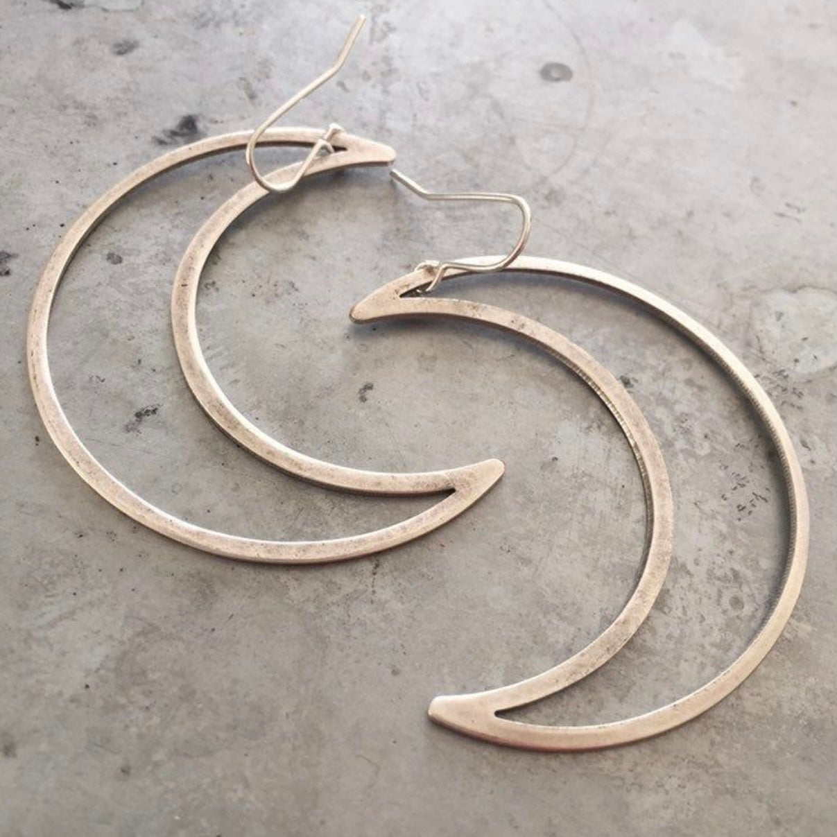Silver Tone Big Mamma Moon Crescent Earrings