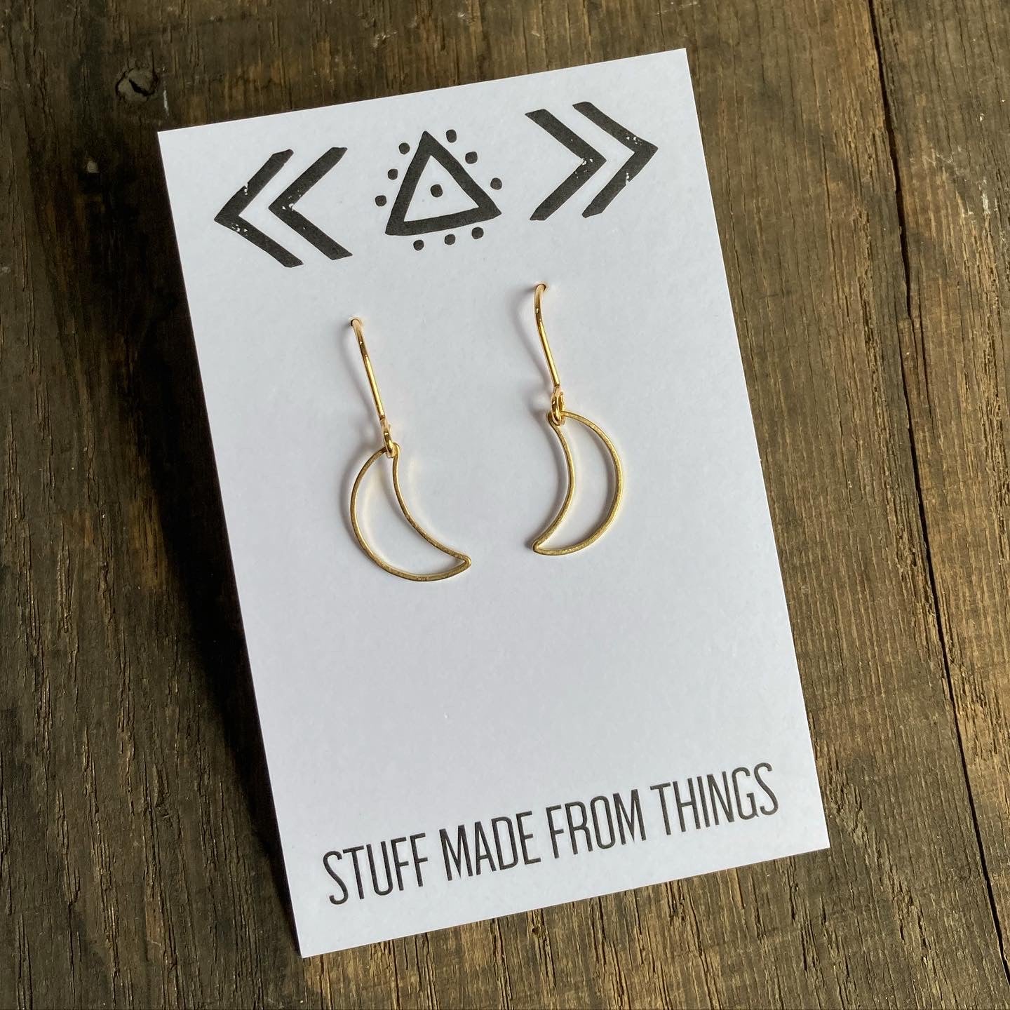 Gold Brass Crescent Moon Earrings