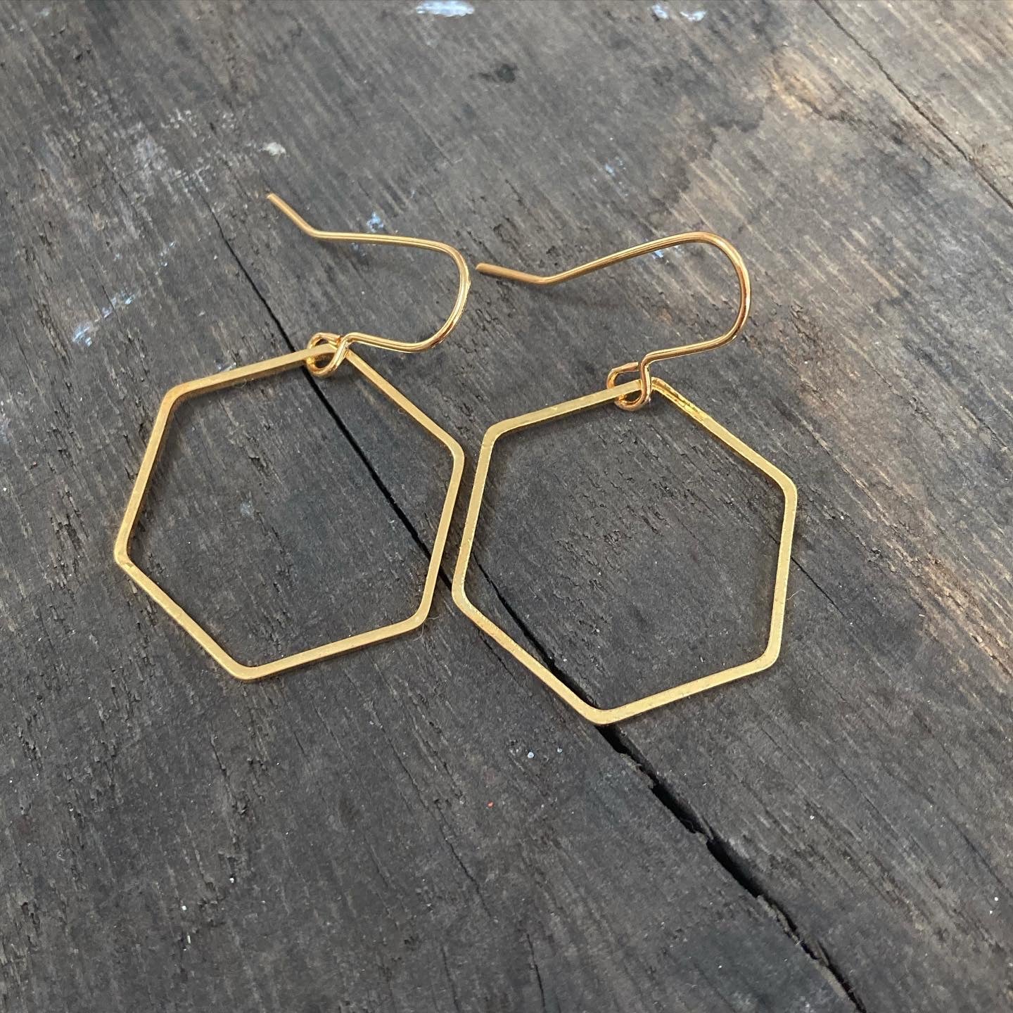 Gold Plated Hexagon Hoop Earrings