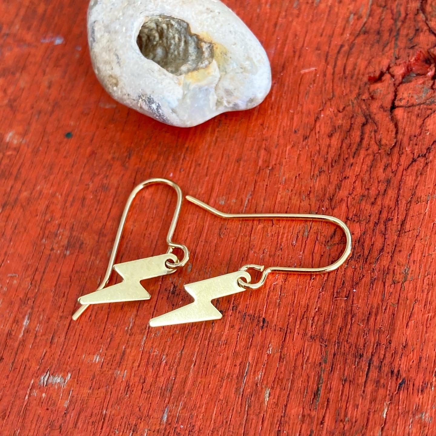 Gold Brass Lightening Bolts Earrings