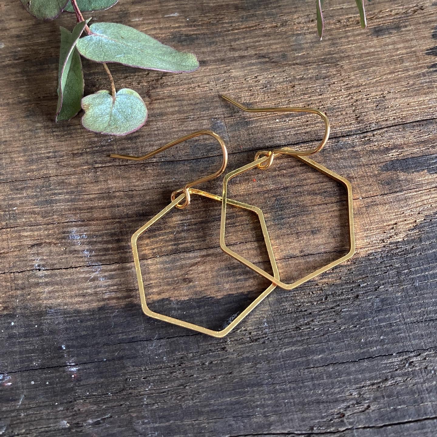 Gold Plated Hexagon Hoop Earrings