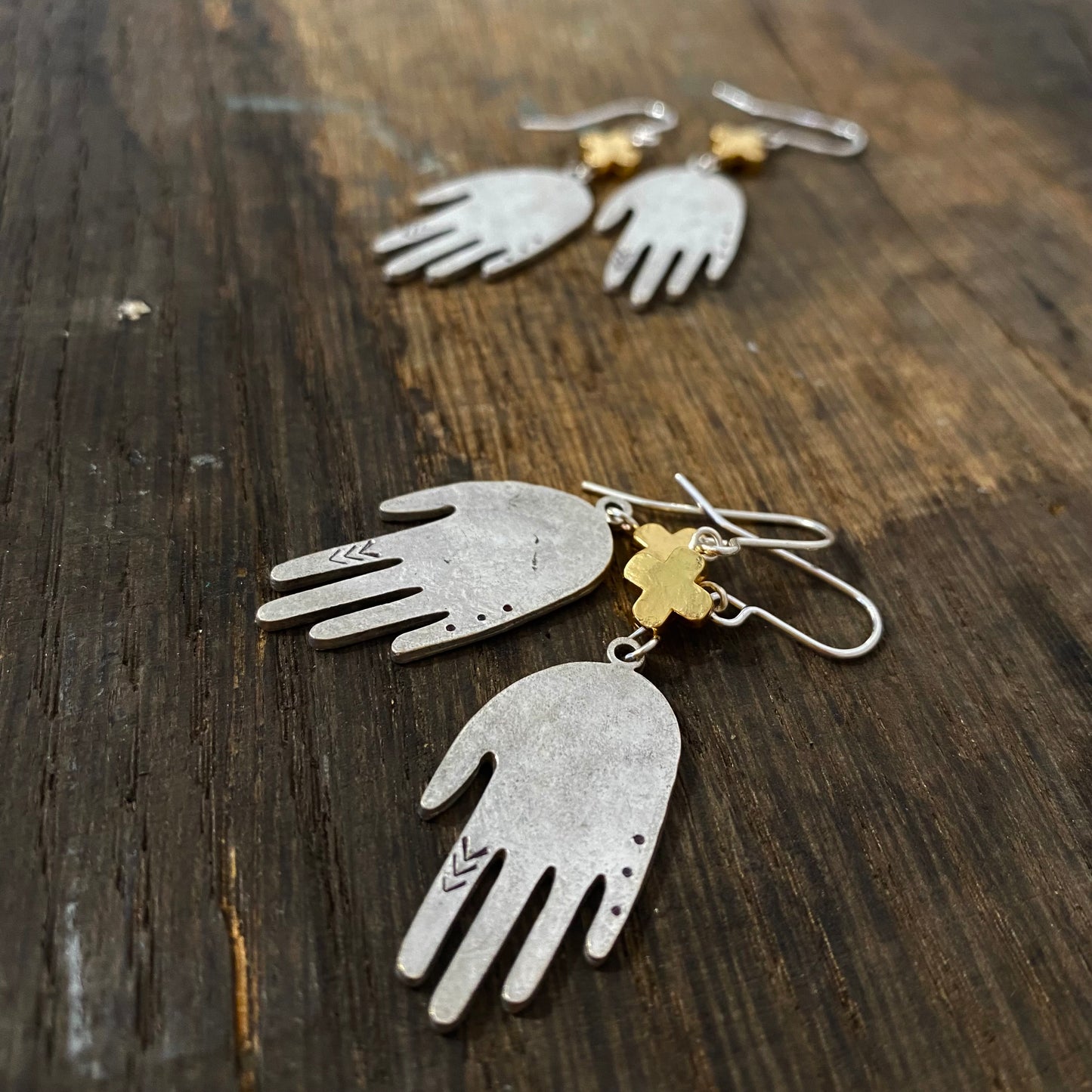 HEALING HANDS Hammered Silver plated earrings