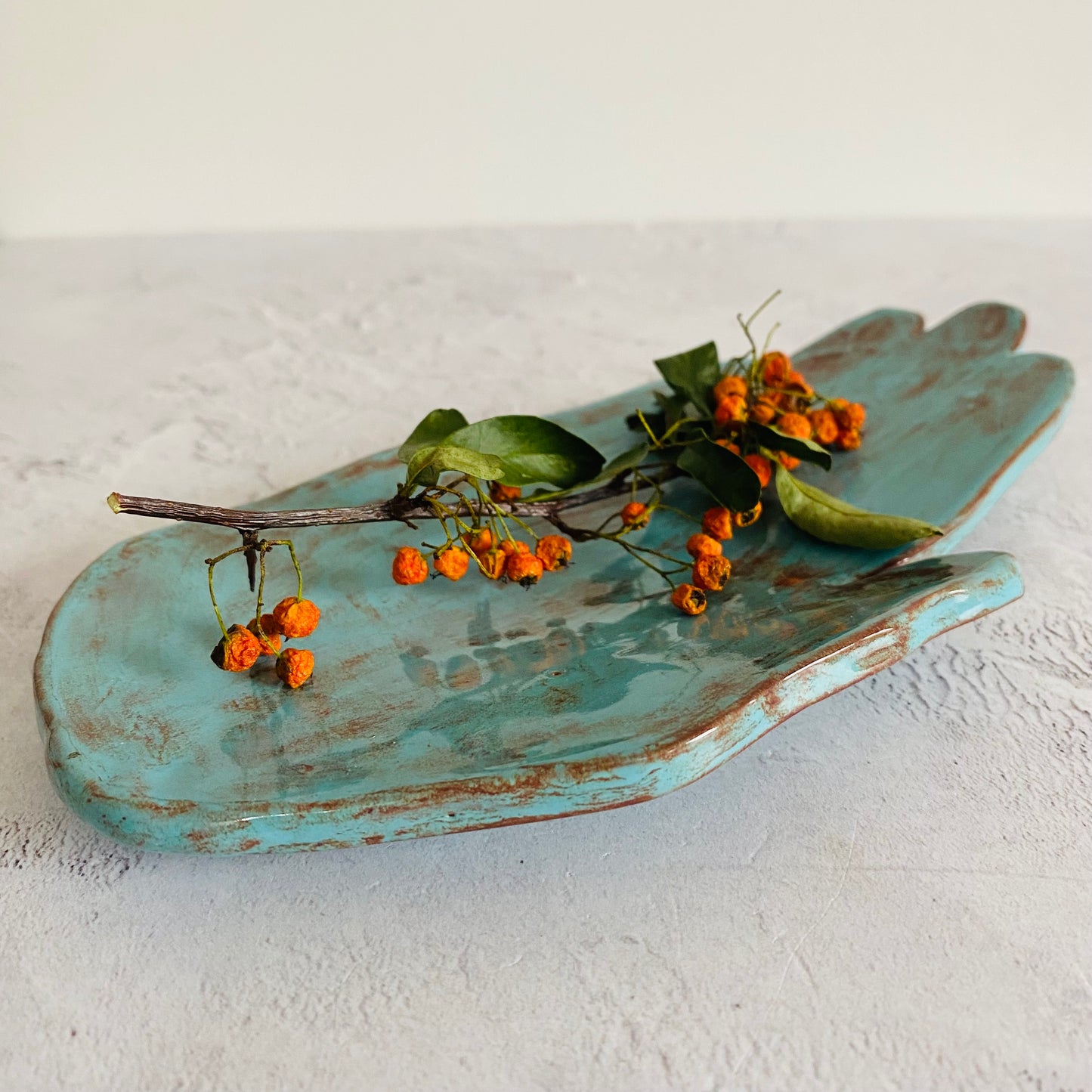 Ceramic Hand Trinket Dish - Blue and Brown