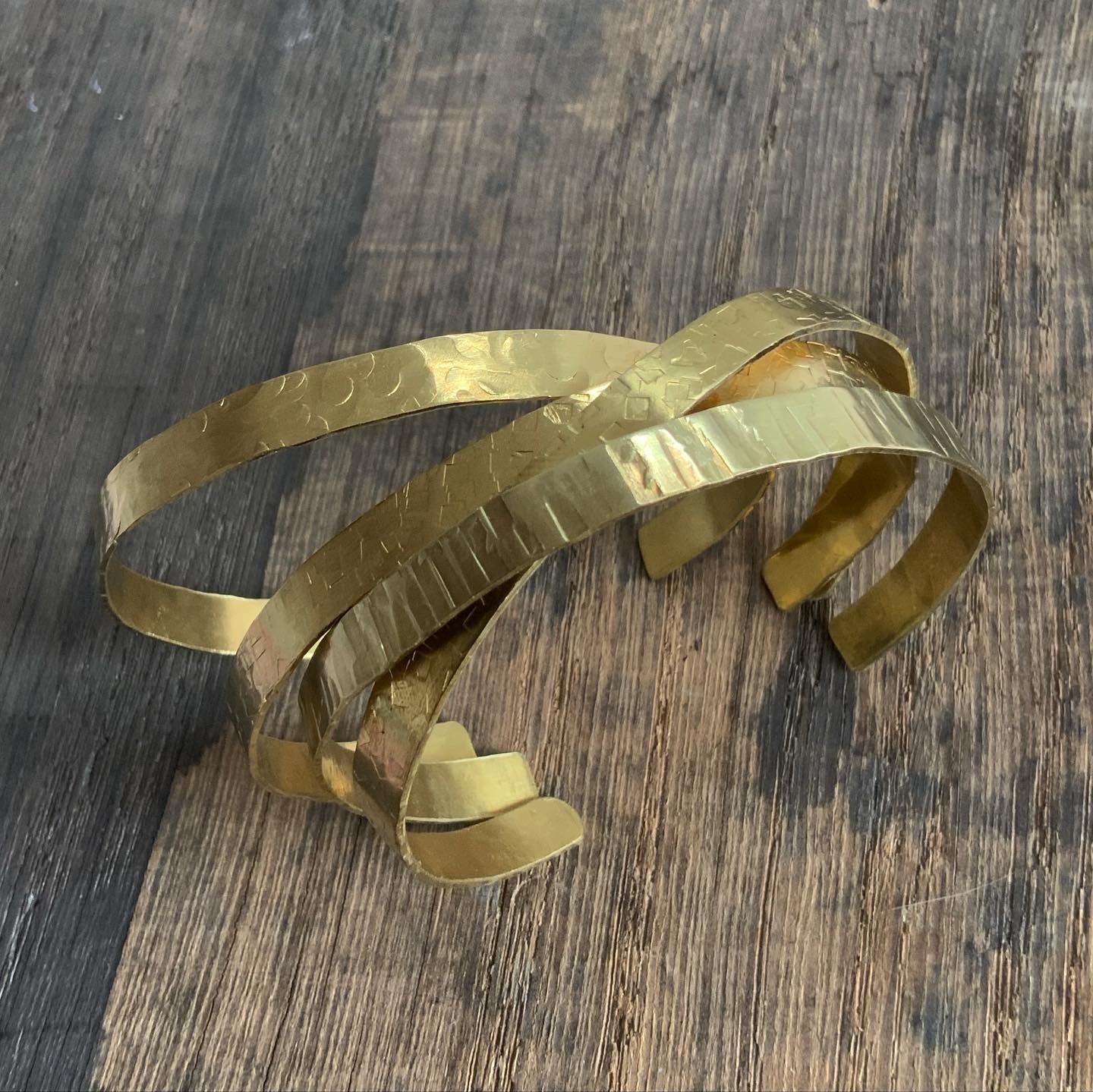 Hammered Cuff in Golden Brass