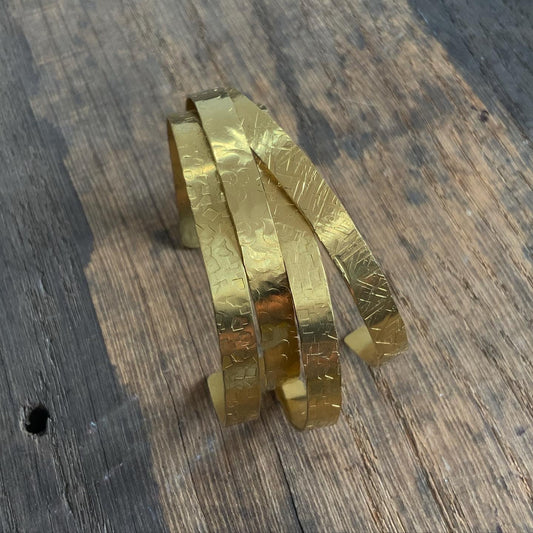 Hammered Cuff in Golden Brass