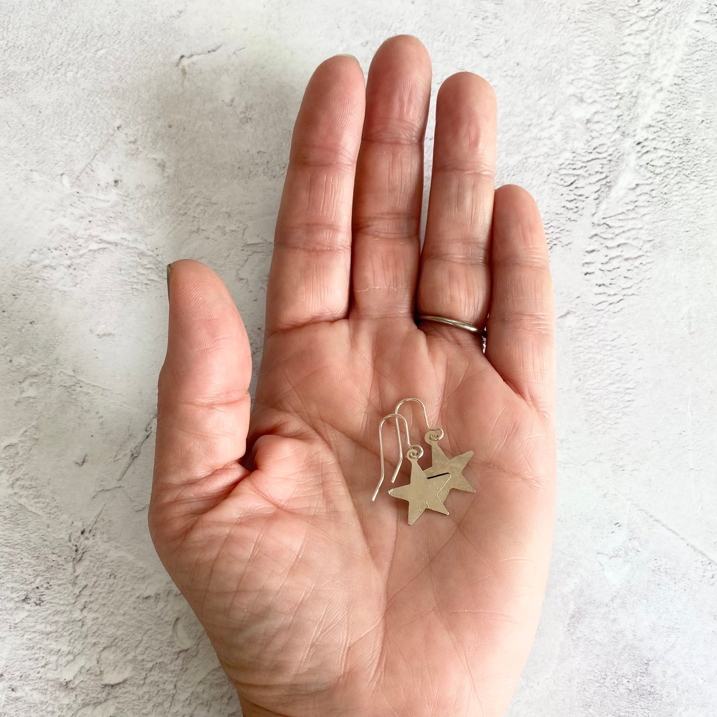 Tiny Hammered Silver Tone Star Earrings