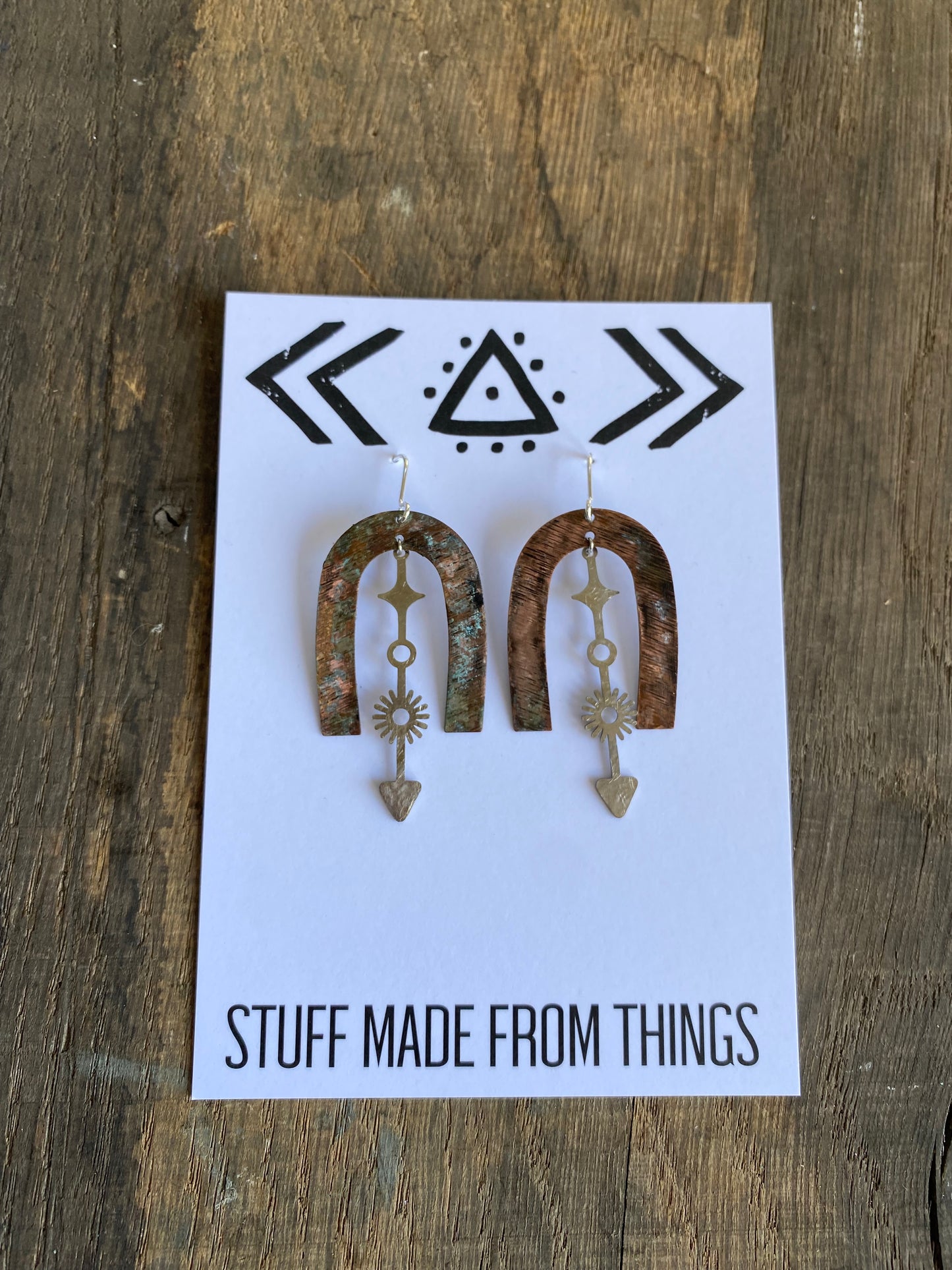 COMPASS Stainless Steel and Patinated Brass Earrings