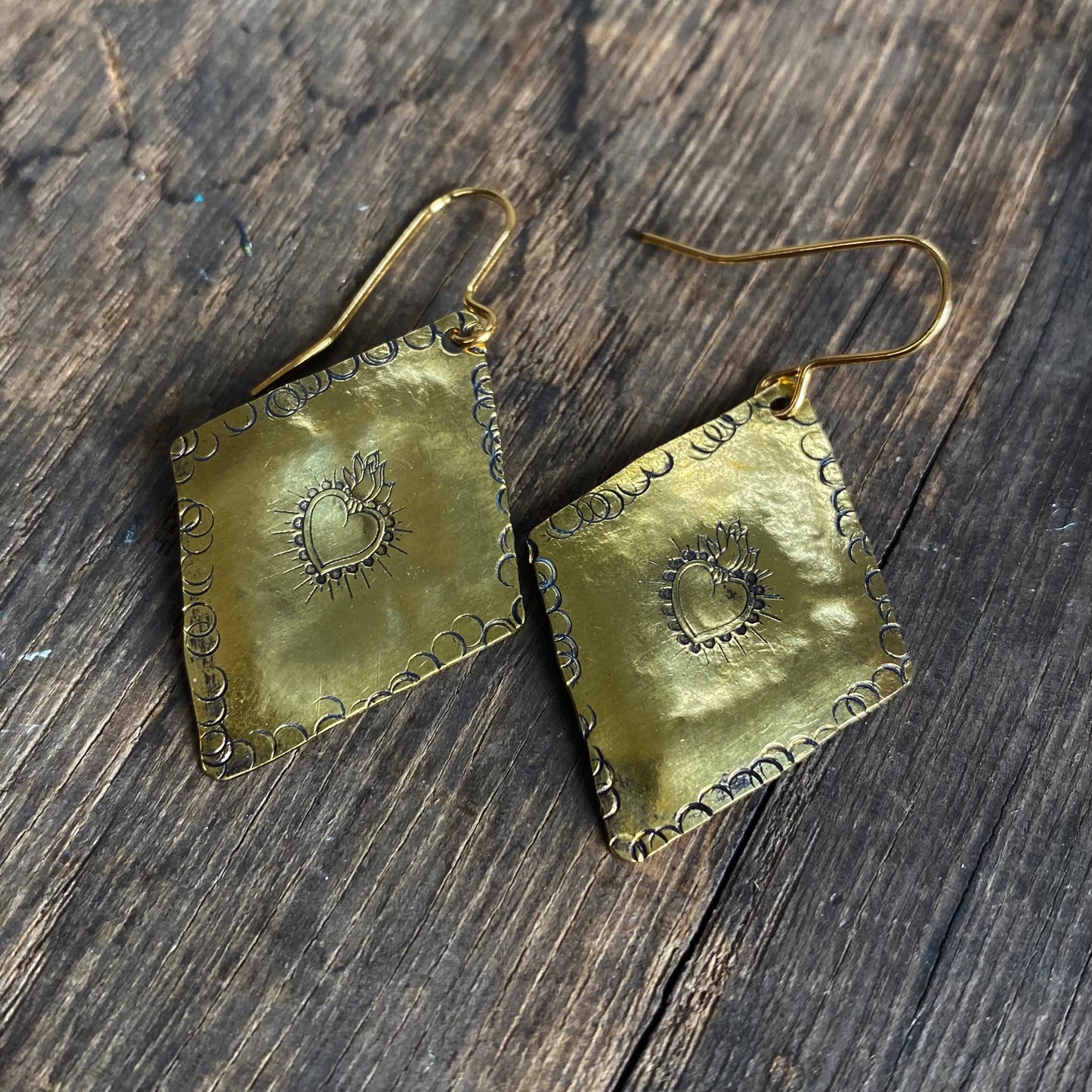 CORAZON Golden Brass Repoussé Earrings