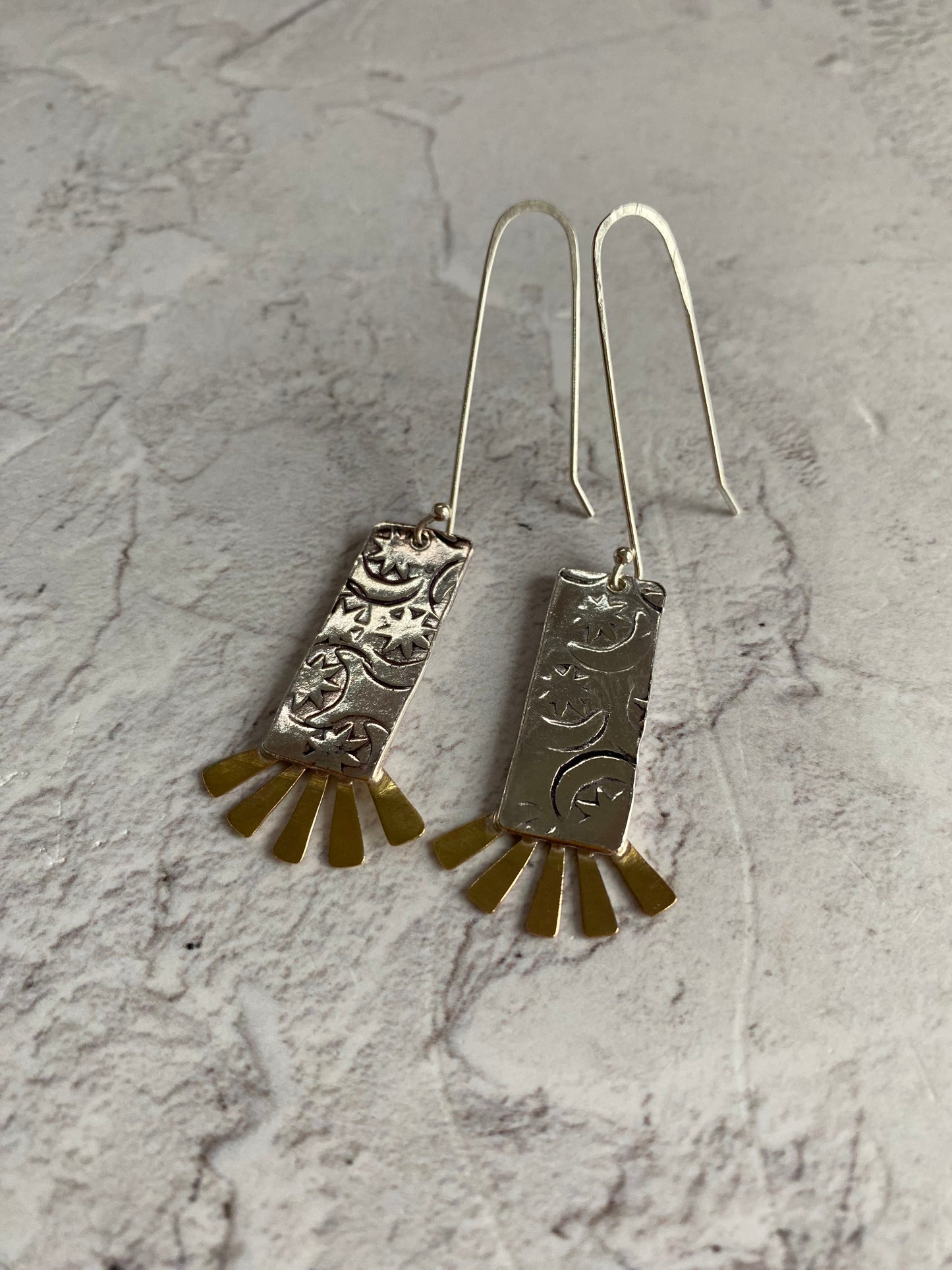 Recycled Handmade Sterling Silver & Brass Sun Burst Earrings
