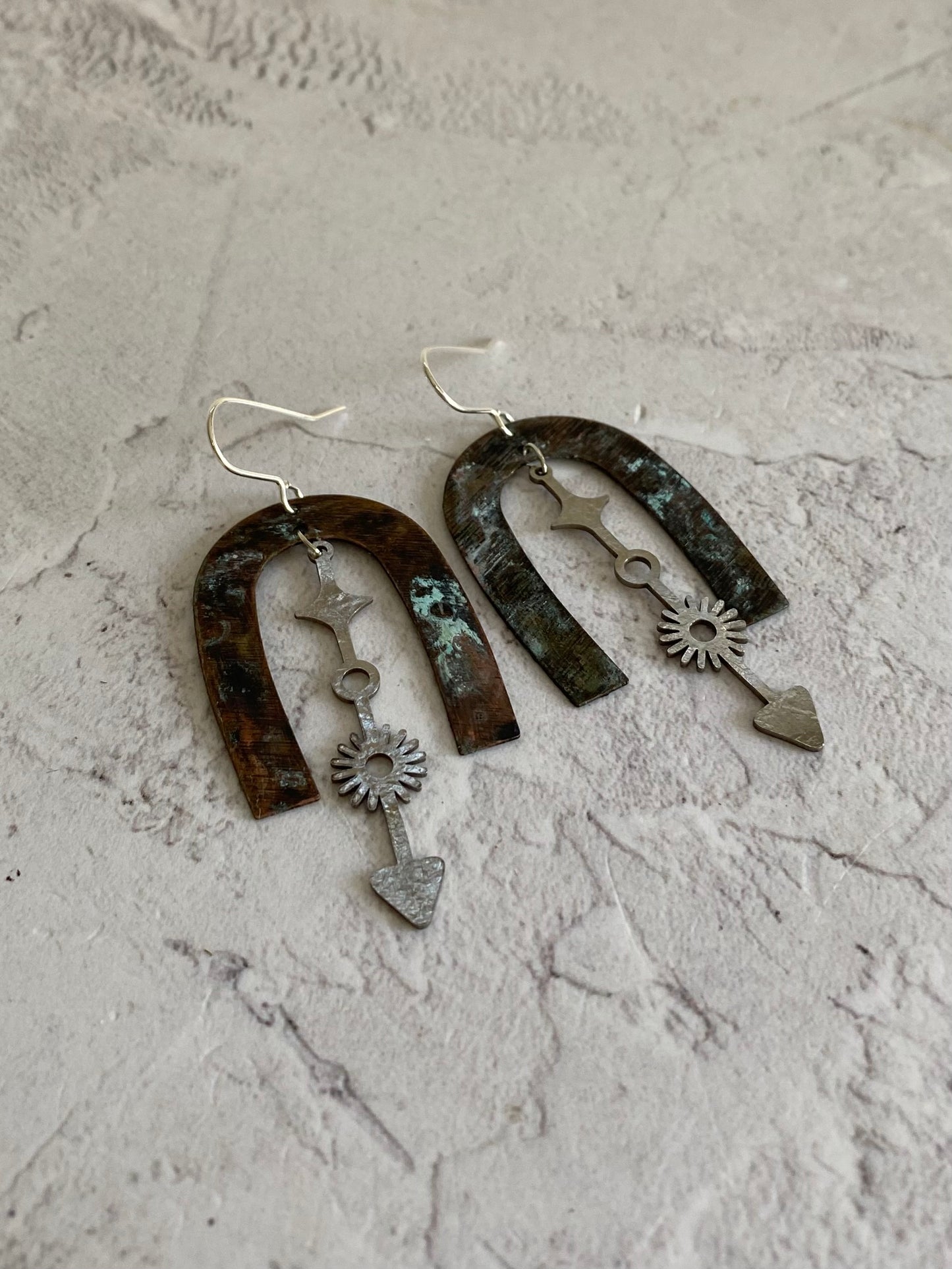 COMPASS Stainless Steel and Patinated Brass Earrings