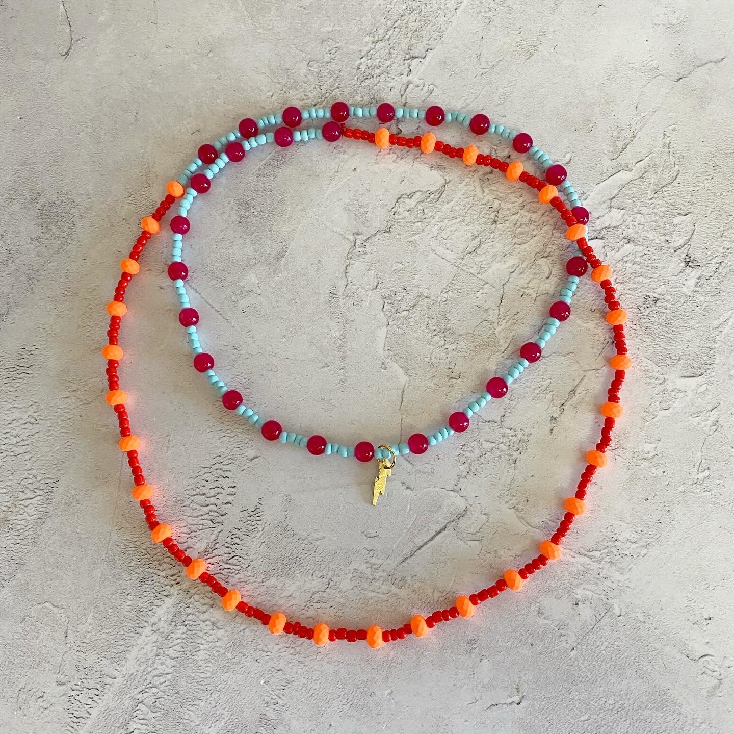 JUJUBE Orange, Blue, Red and Purple Glass Beaded Necklace