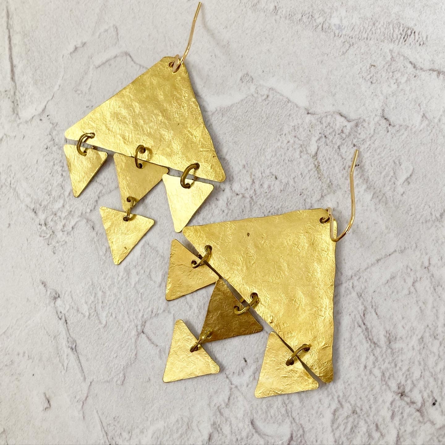 CIRQUE Raw Brass Statement Triangle Cascade Earrings