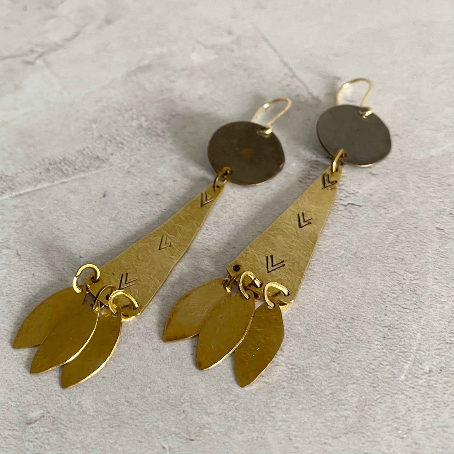 Long Statement Brass Earrings