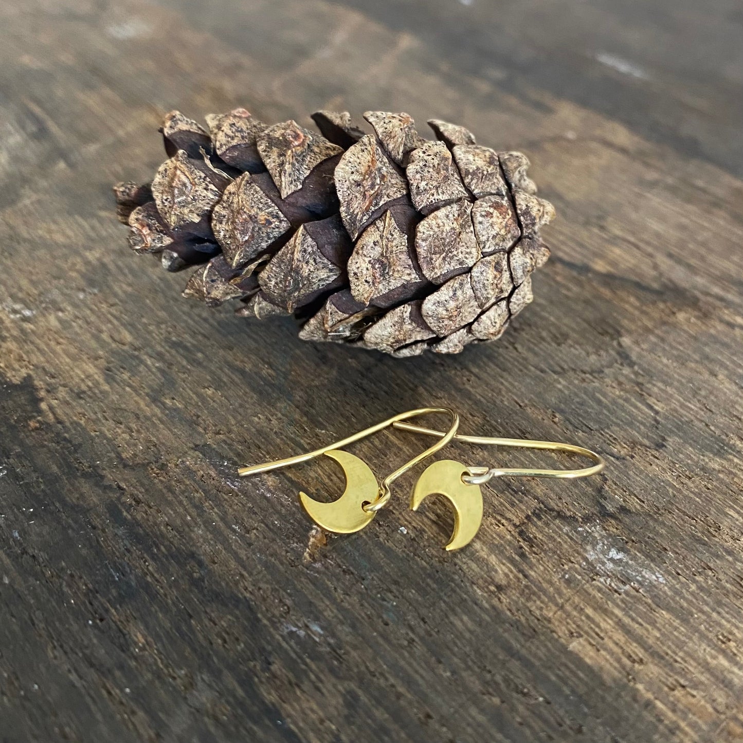 Tiny Moon Earrings in Brass