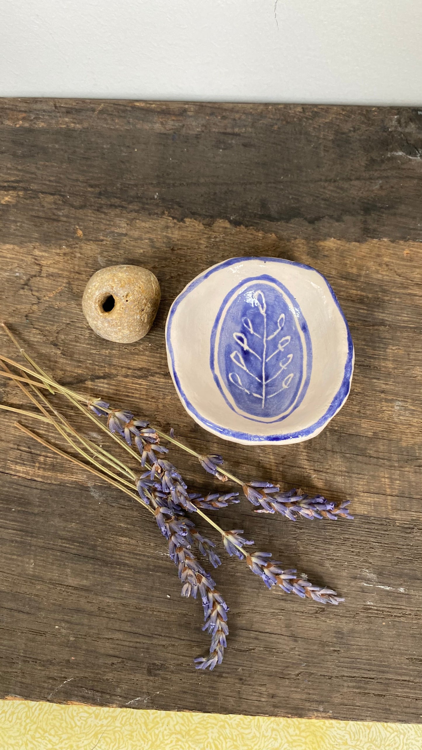 Ceramic Trinket Dish - Decorative Bowl - Ring Dish - Illustration - Floral - Delft Inspired