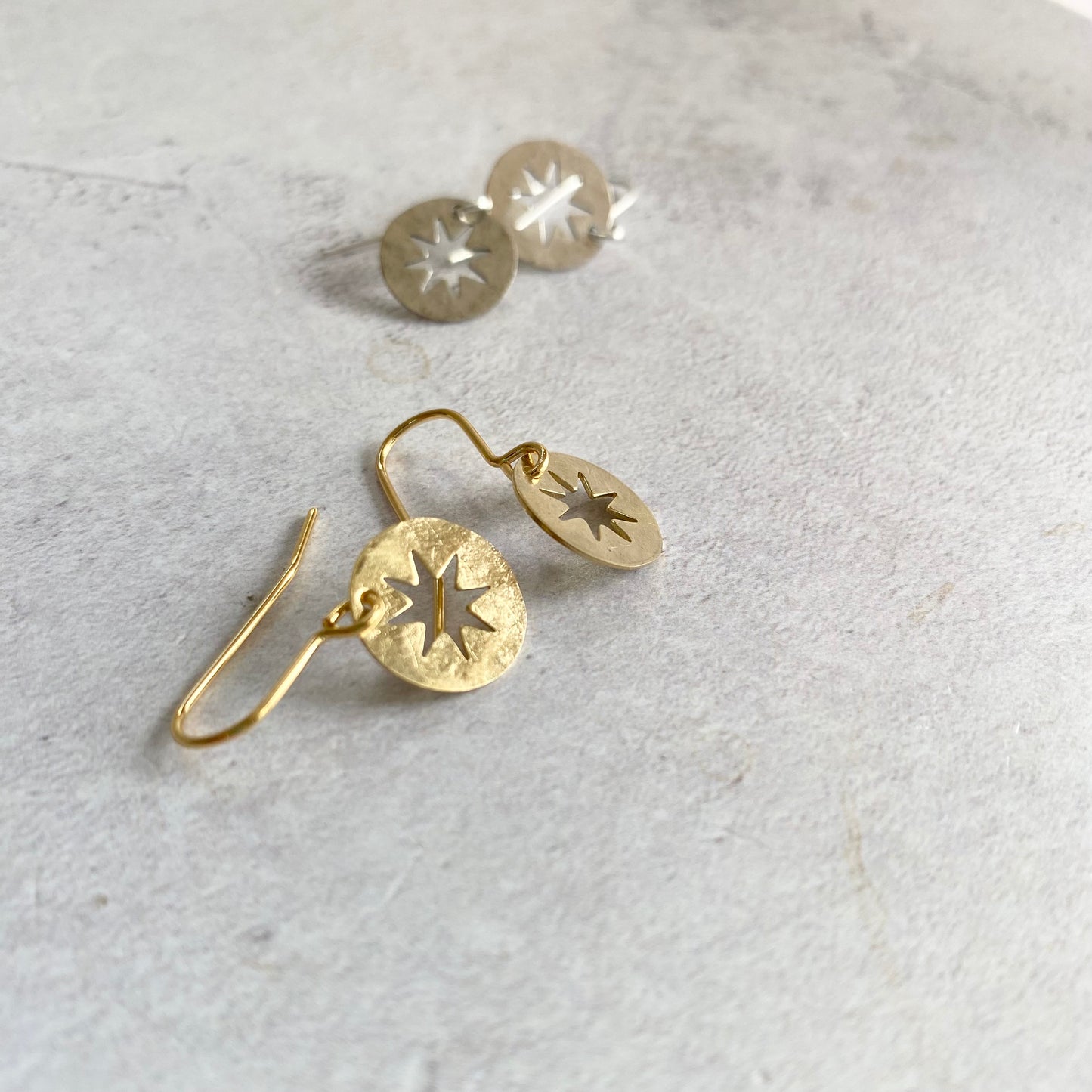 Hammered Brass Star Cut Out Earrings