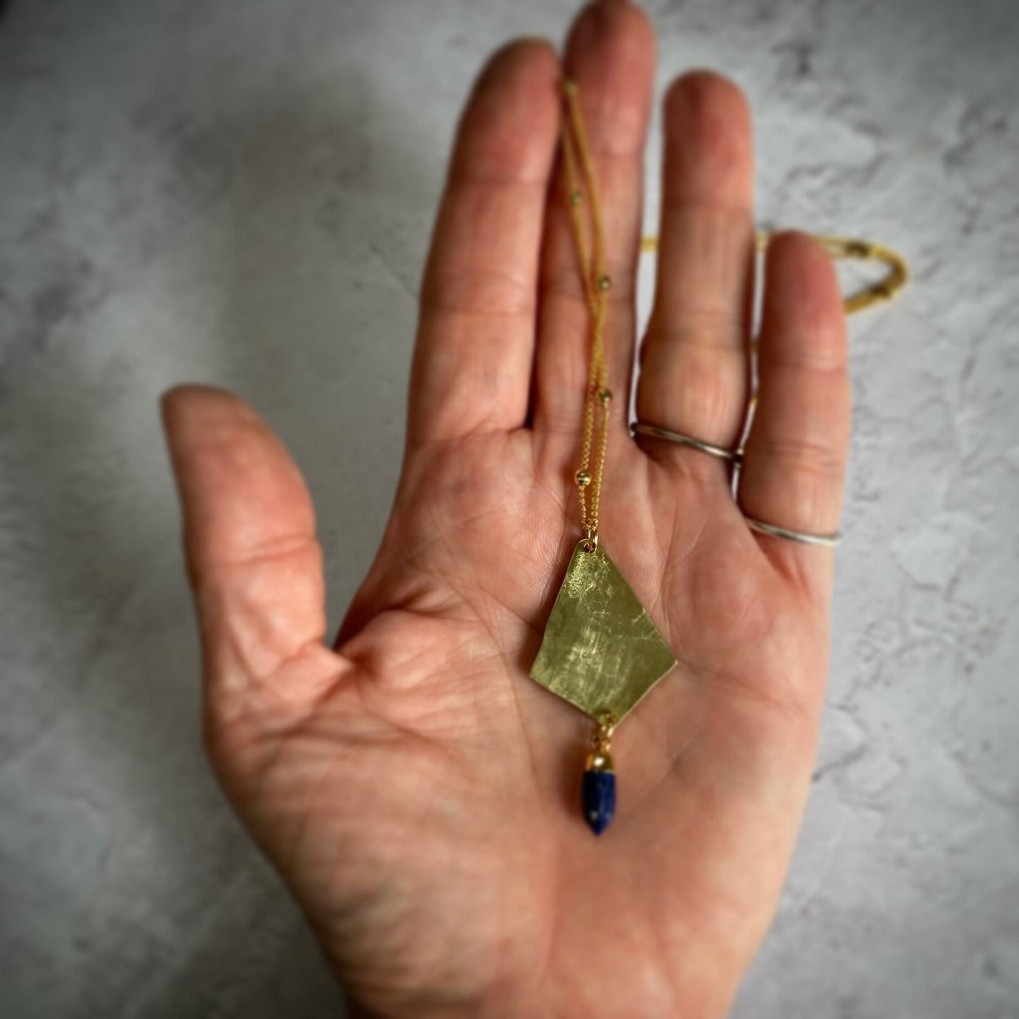 Lapis Lazuli Brass Diamond Necklace