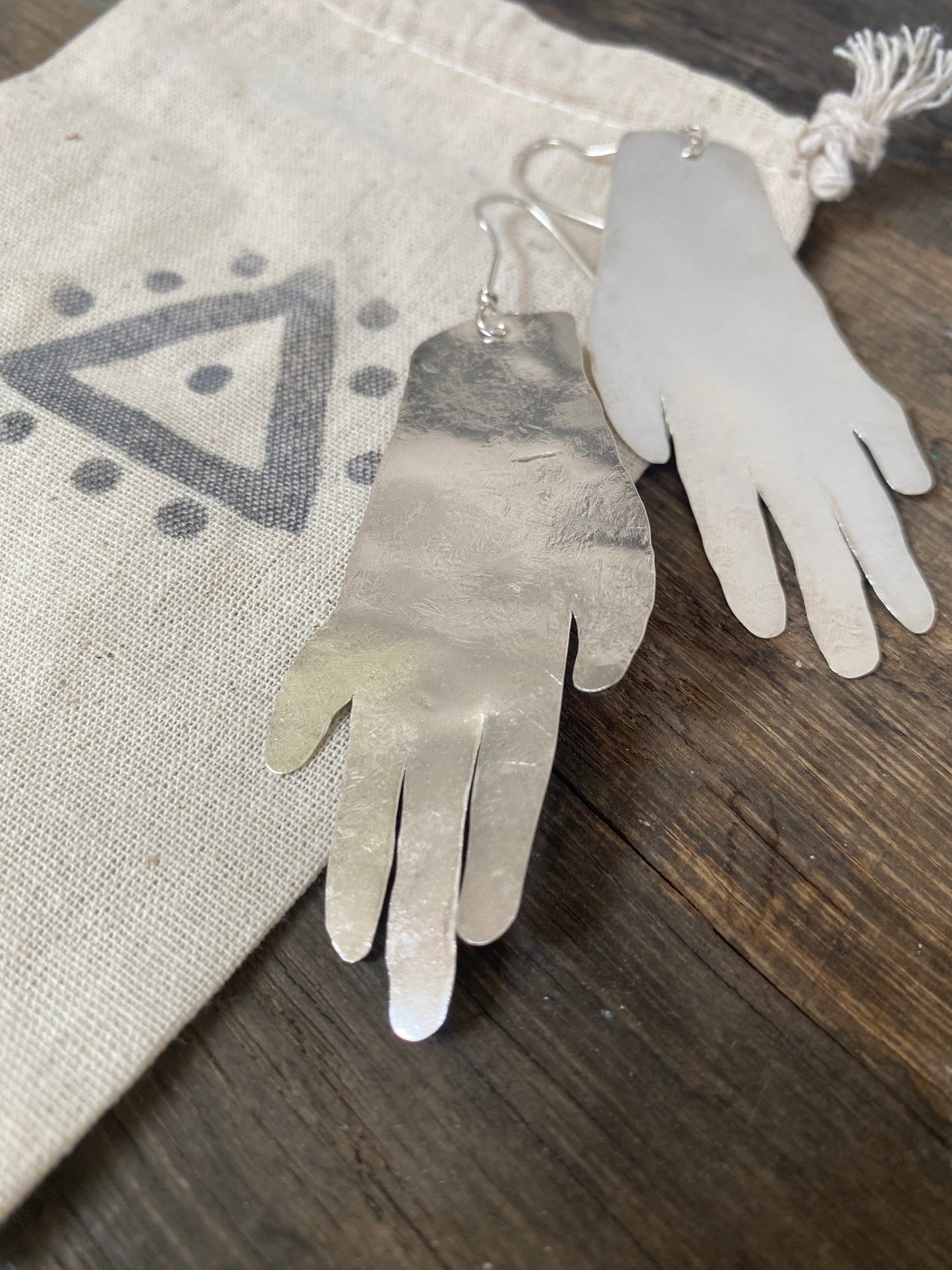 Recycled Sterling Silver Hands Statement Earrings