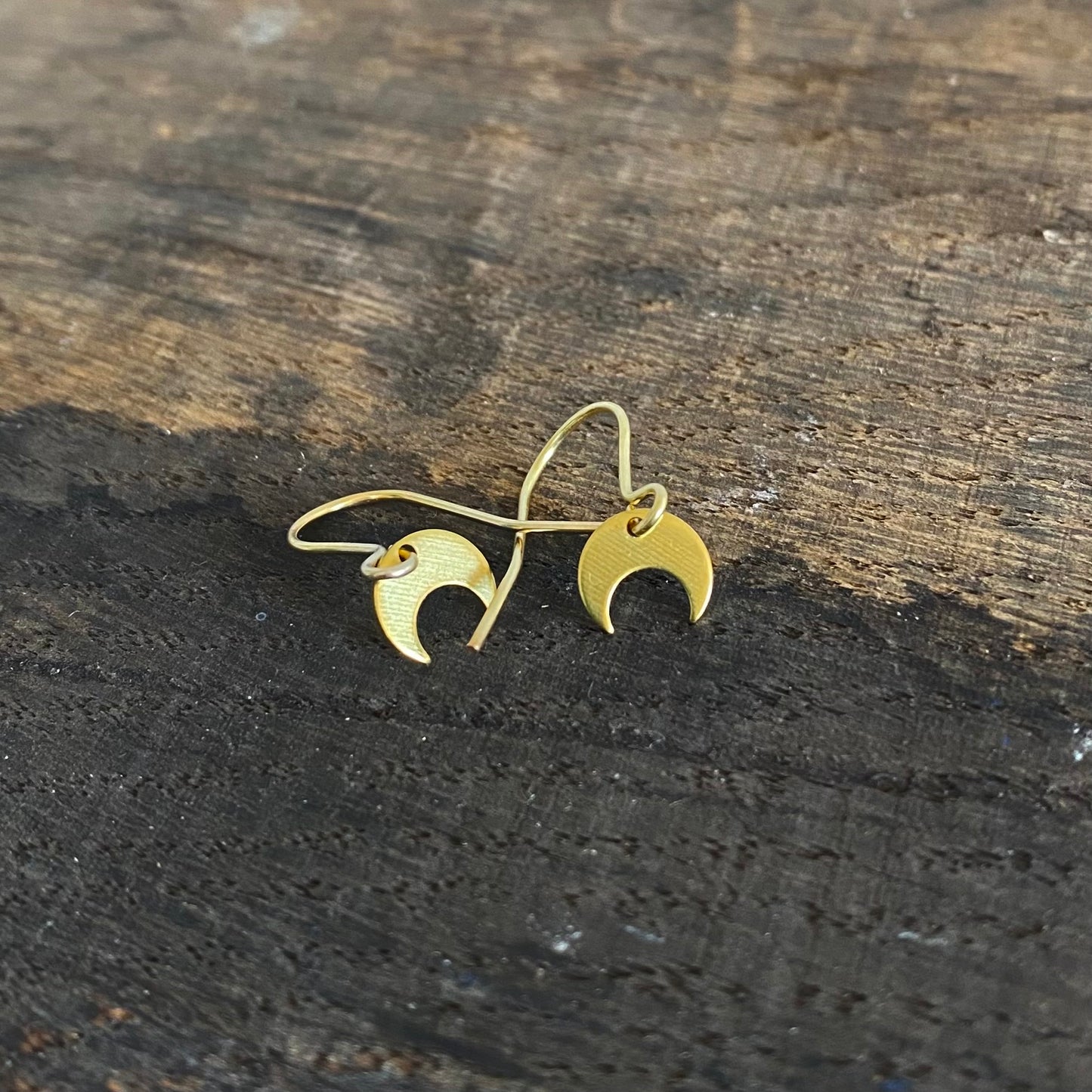 Tiny Moon Earrings in Brass