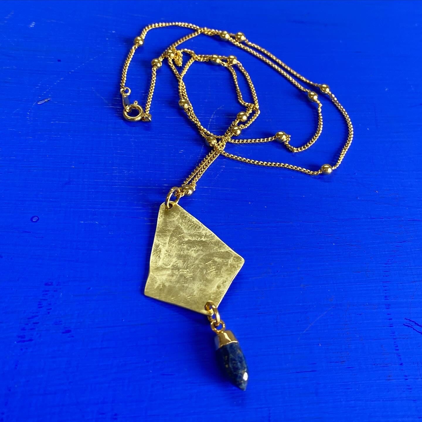 Lapis Lazuli Brass Diamond Necklace