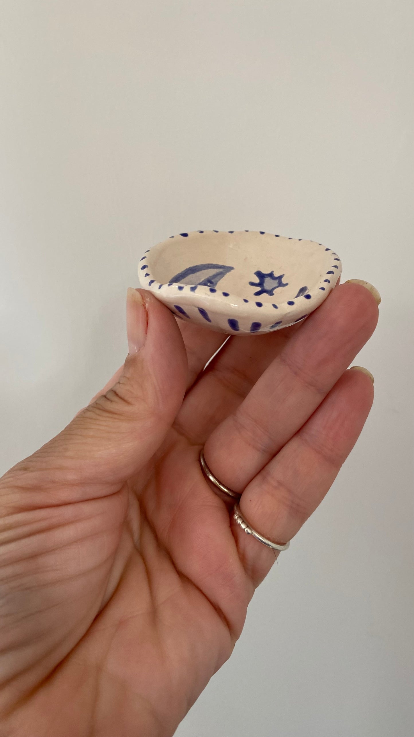 Ceramic Trinket Dish - Decorative Bowl - Ring Dish - Illustration -Moon - Delft Inspired