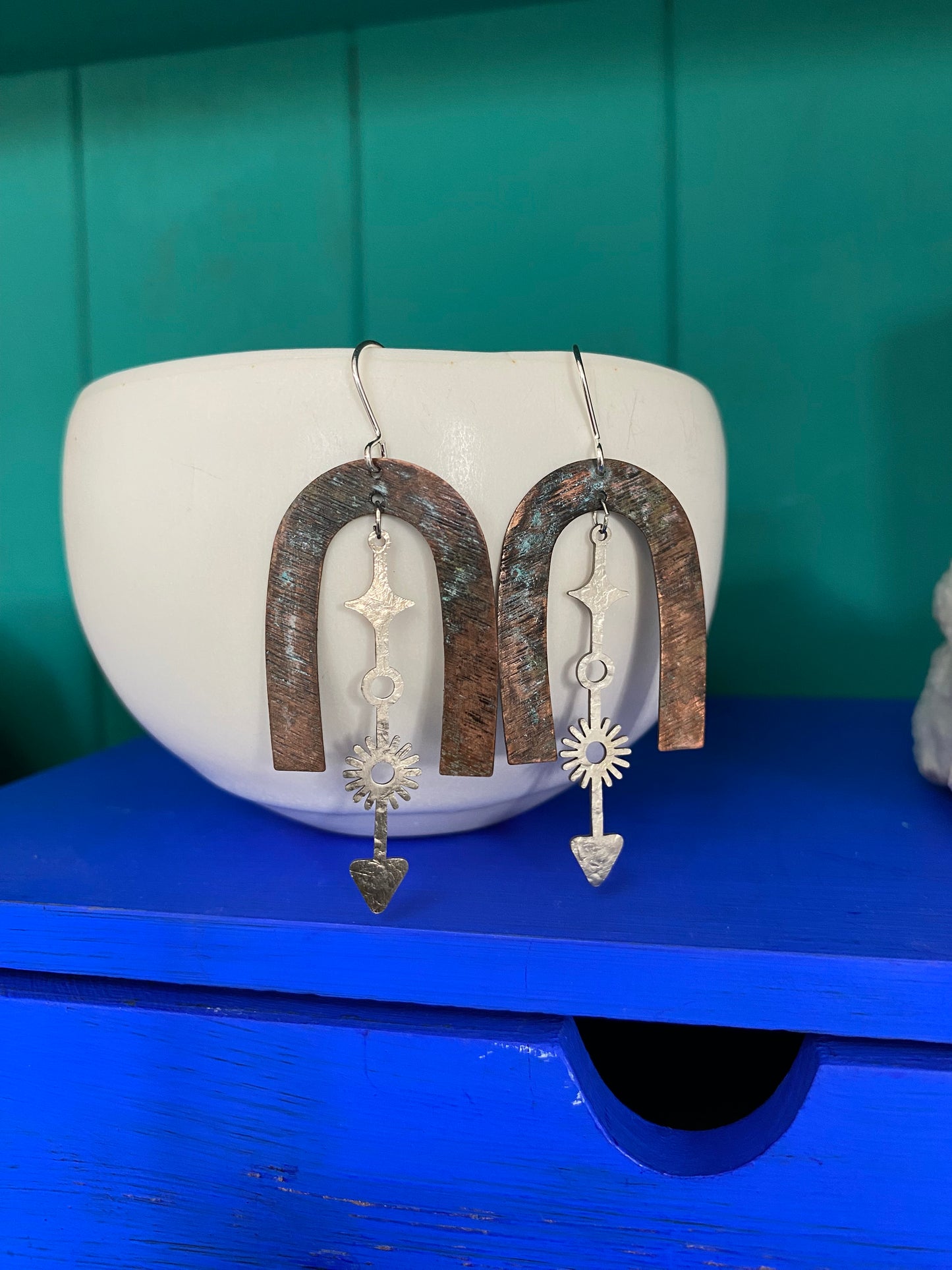 COMPASS Stainless Steel and Patinated Brass Earrings