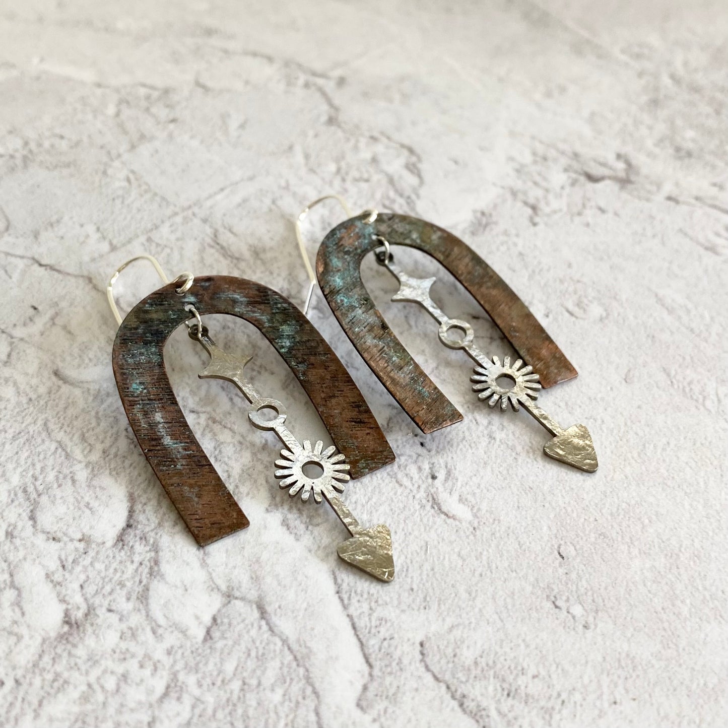 COMPASS Stainless Steel and Patinated Brass Earrings